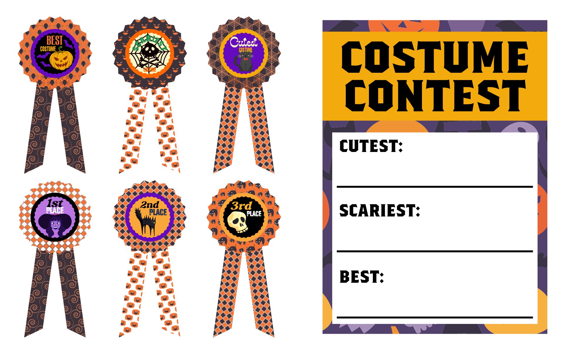 Halloween Costume Contest Prize Ribbons And Voting Slip Printable