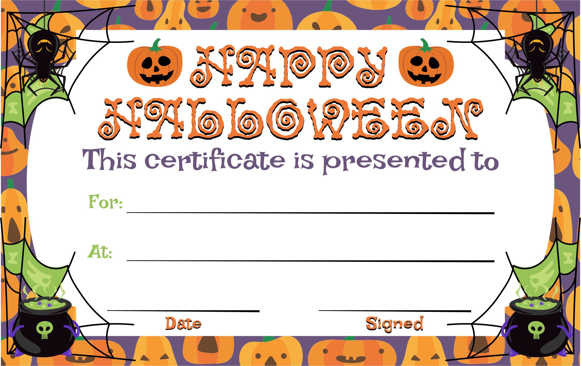 Halloween Holiday Certificate Printable Certificate