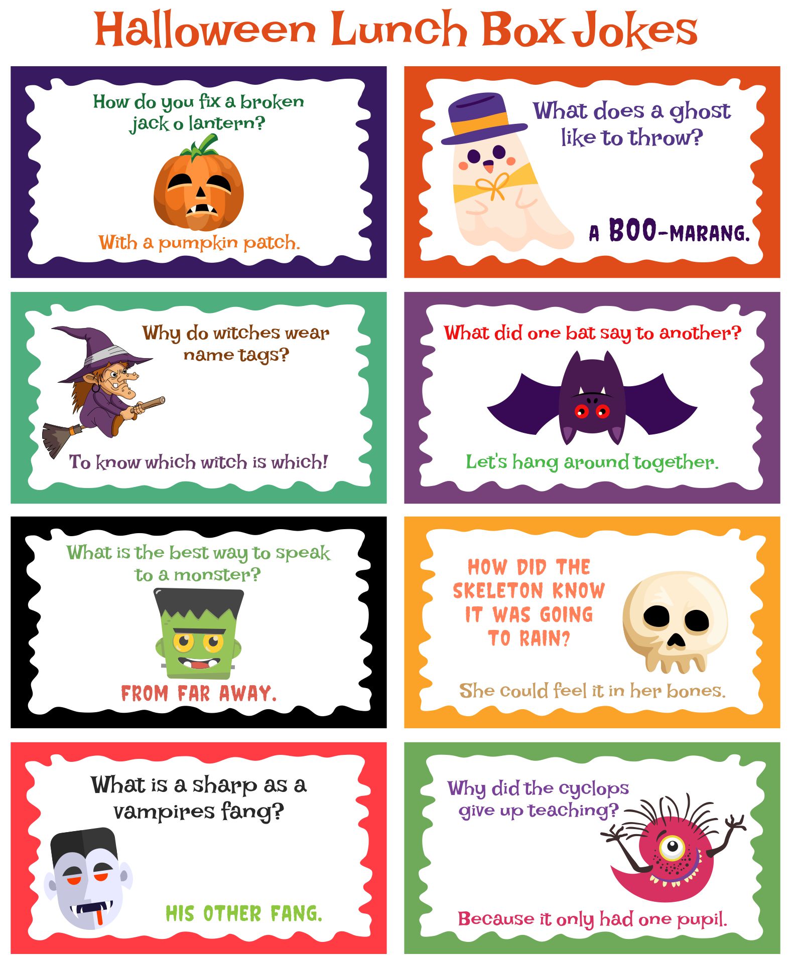 Halloween Jokes For Kids Printable Lunch Notes
