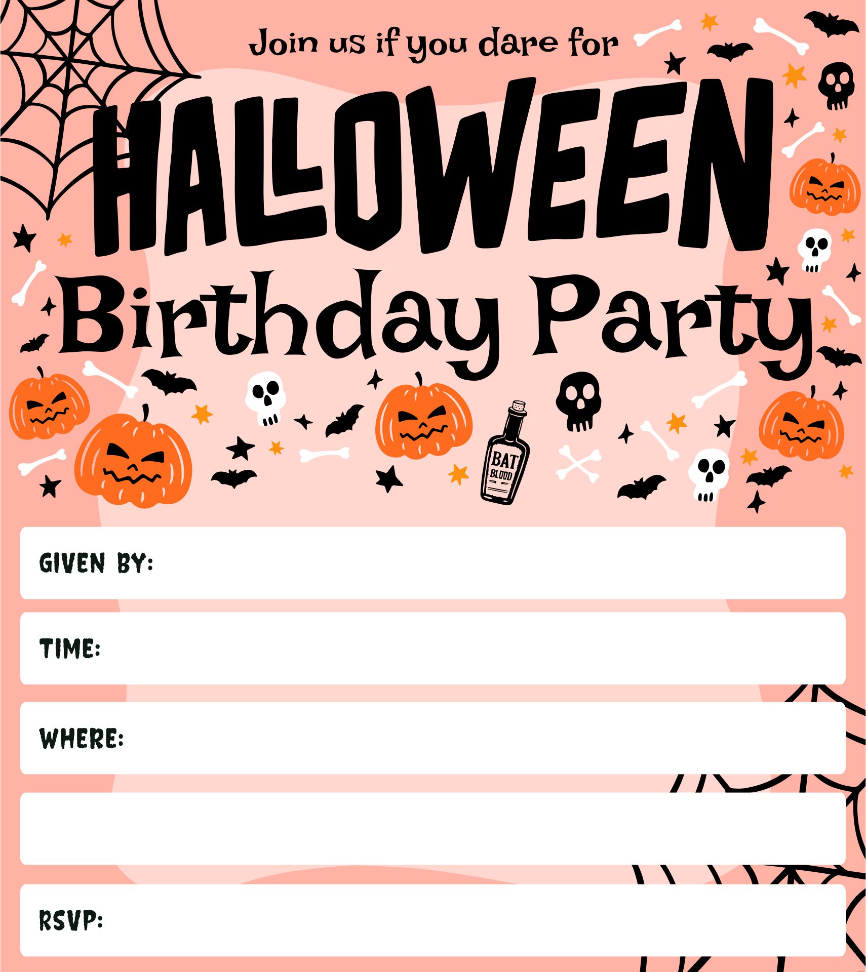 Halloween Kids Birthday Printable Invitation Templates