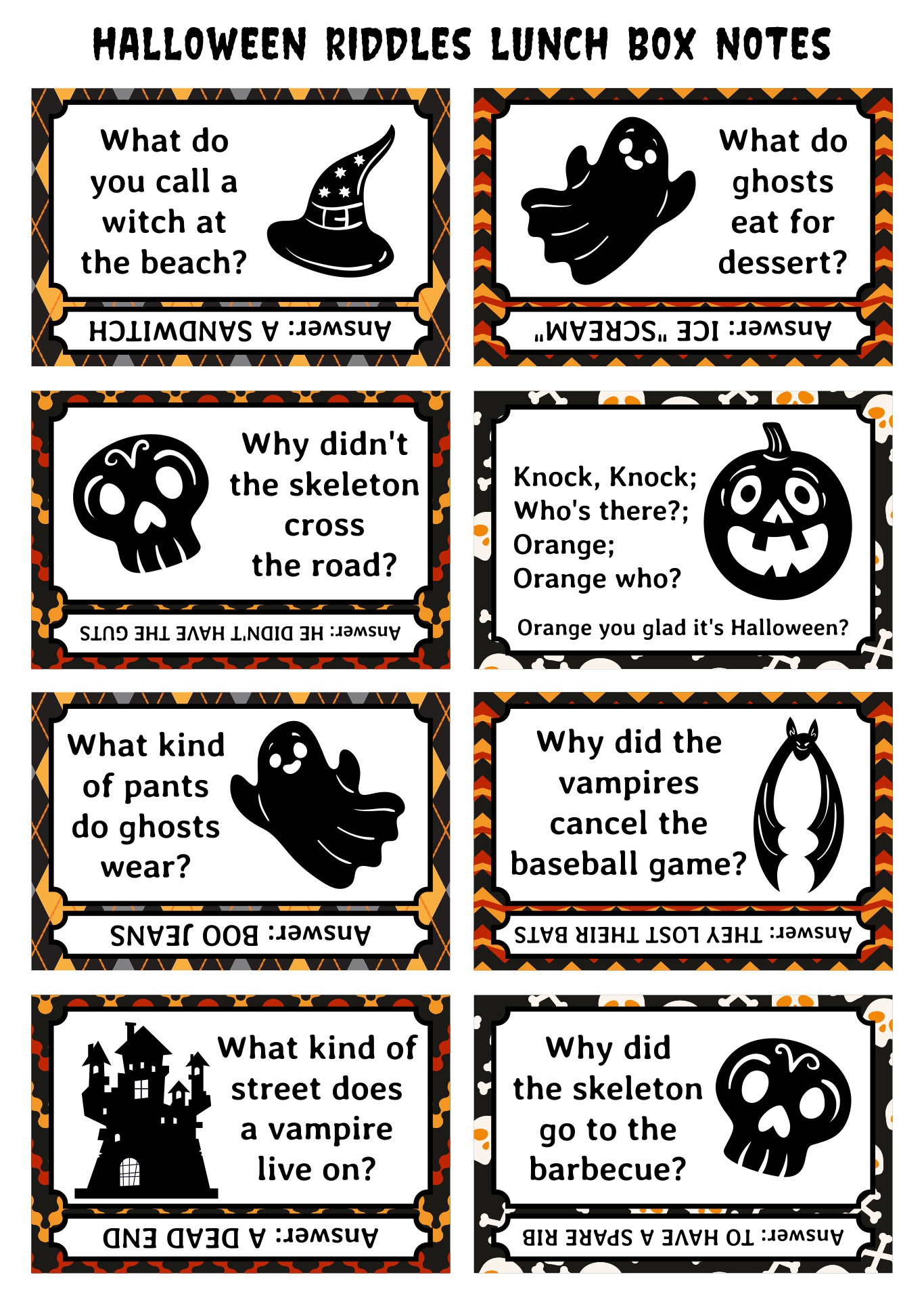 Halloween Riddles Lunch Box Notes Printable