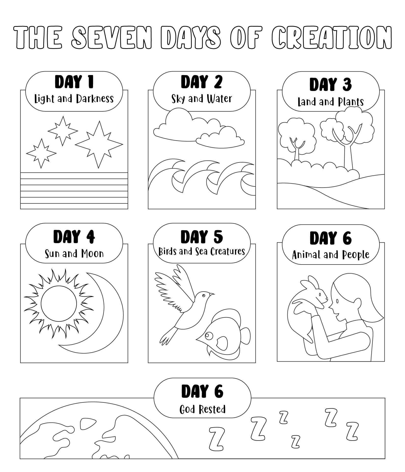 The Seven Days Of Creation Bible Coloring Sheets Printable