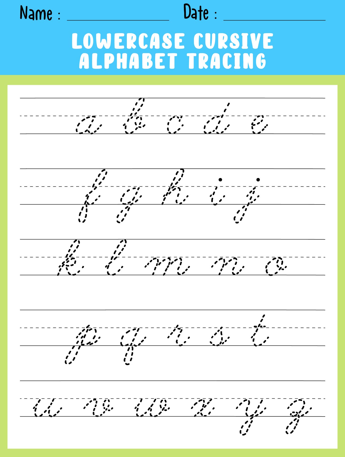 Lowercase Cursive Alphabet Tracing Worksheets For 1st-4th Grade