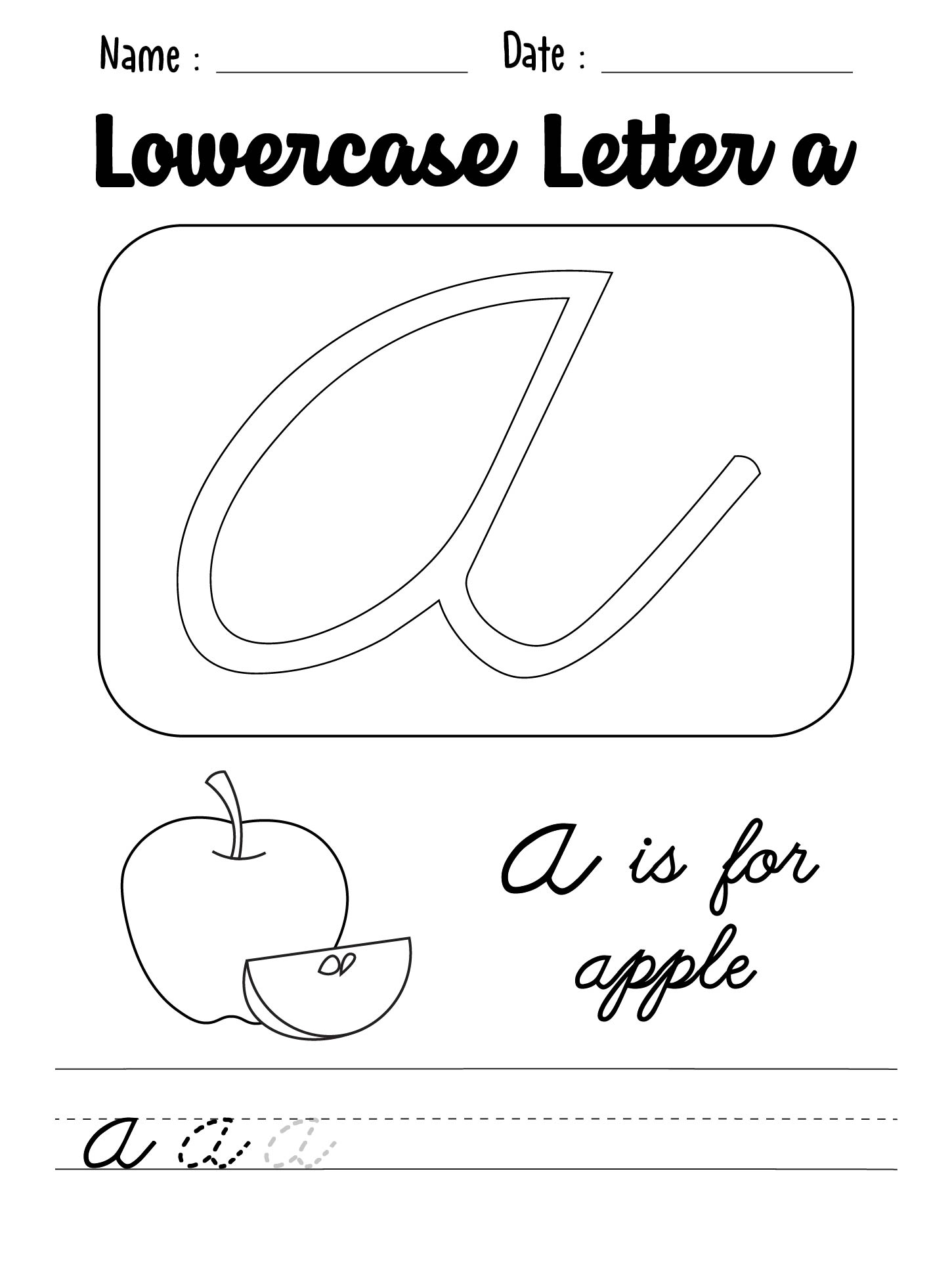 Lowercase Letter A Cursive Outline Printable