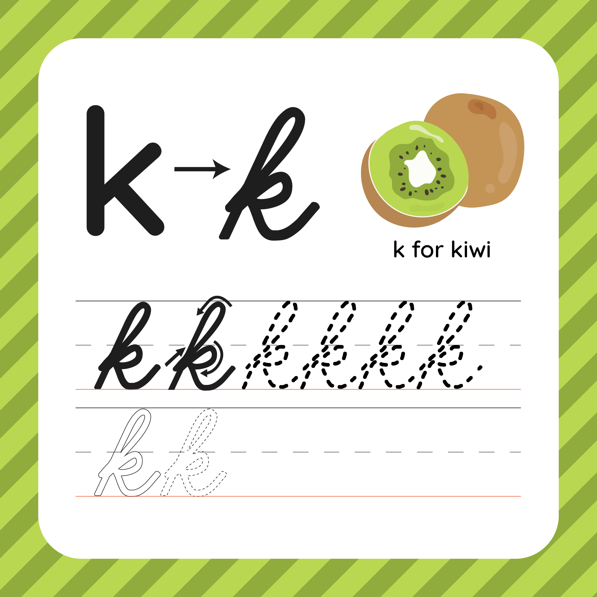 Lowercase Letter K Cursive Outline Printable