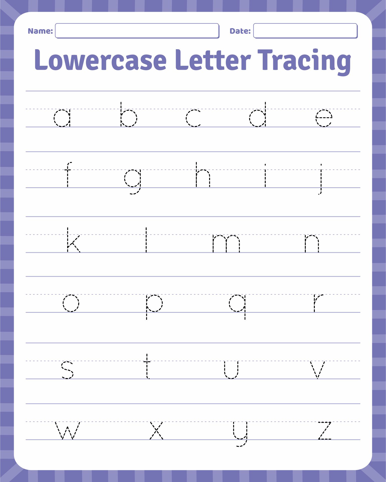 Lowercase Letter Tracing Worksheets Printable