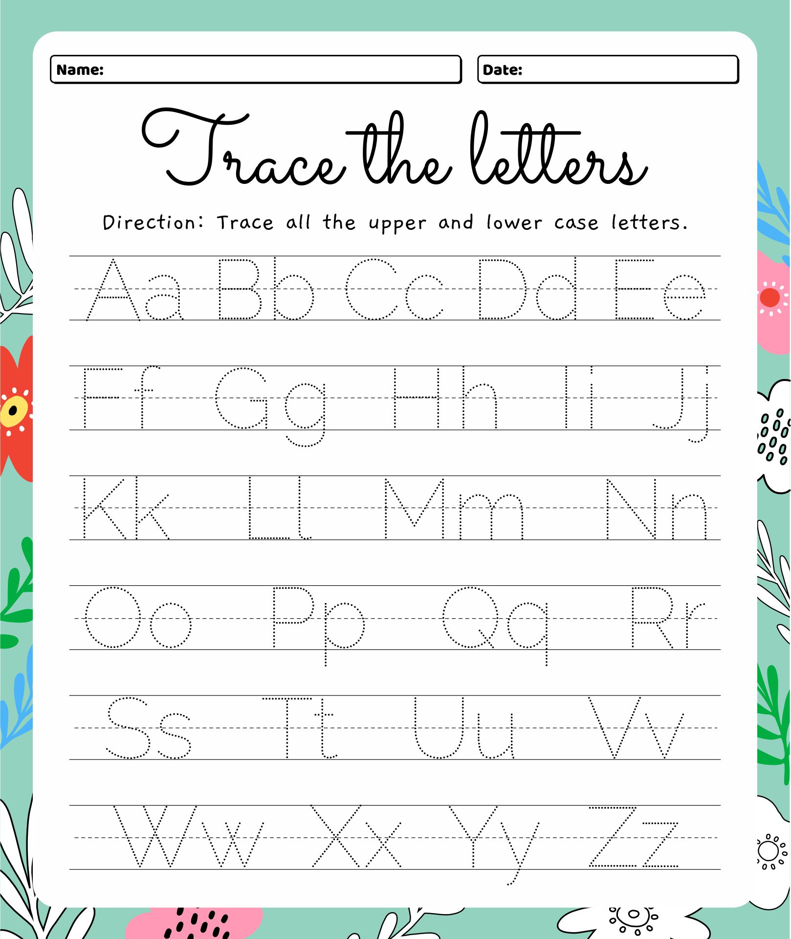 Printable Alphabet Letters Upper And Lower Case Tracing Worksheets