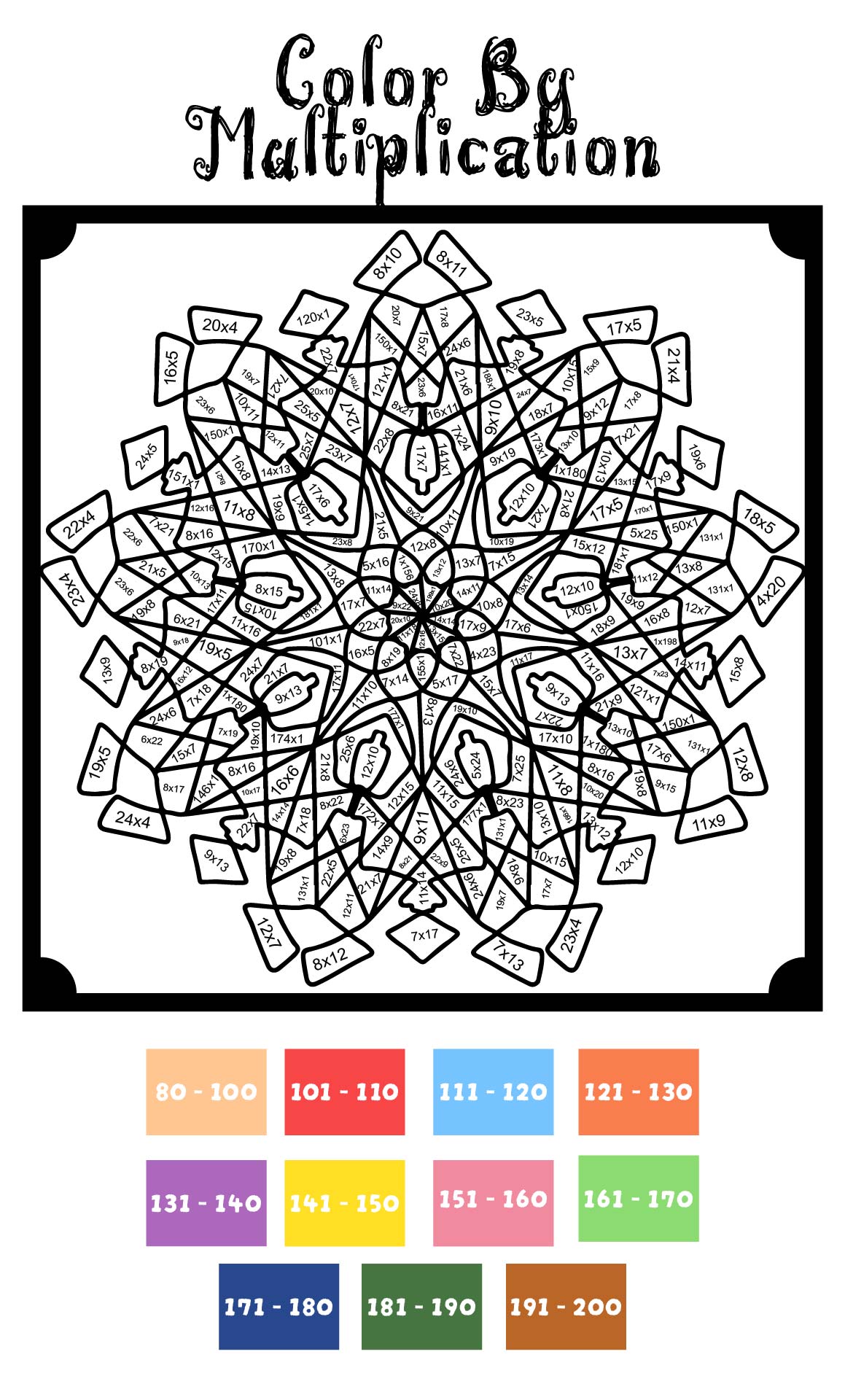 Printable Color By Number With Multiplication For Adults
