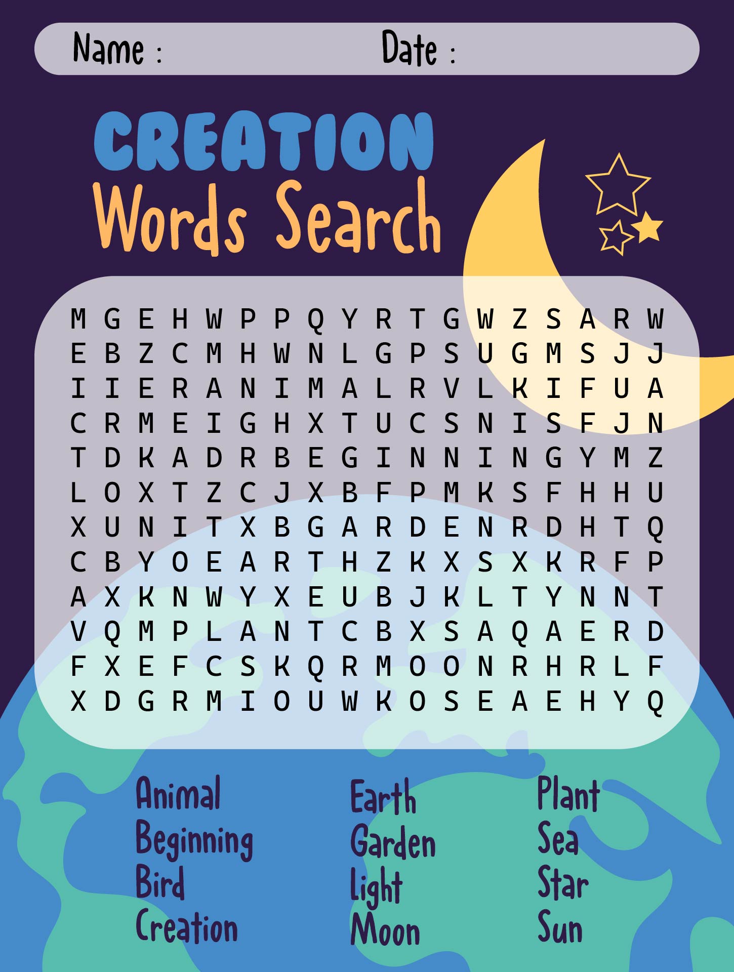 Printable Creation Activity Worksheets