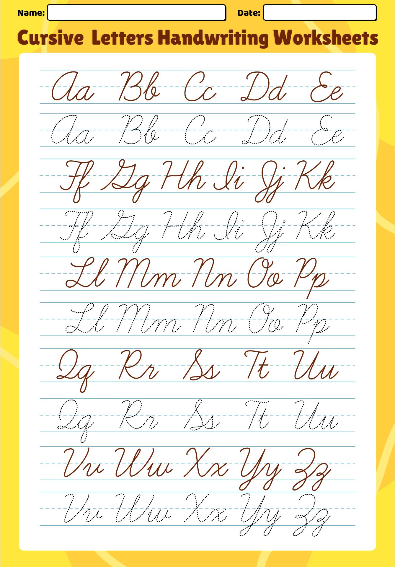 Printable Cursive  Letters Handwriting Worksheets