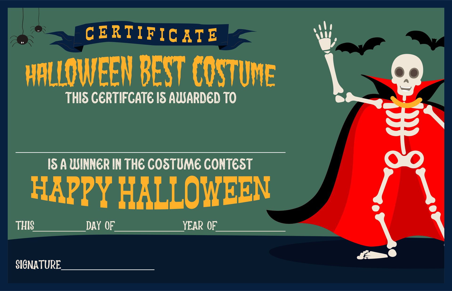 Printable Fun Costume Award Certificates For Halloween