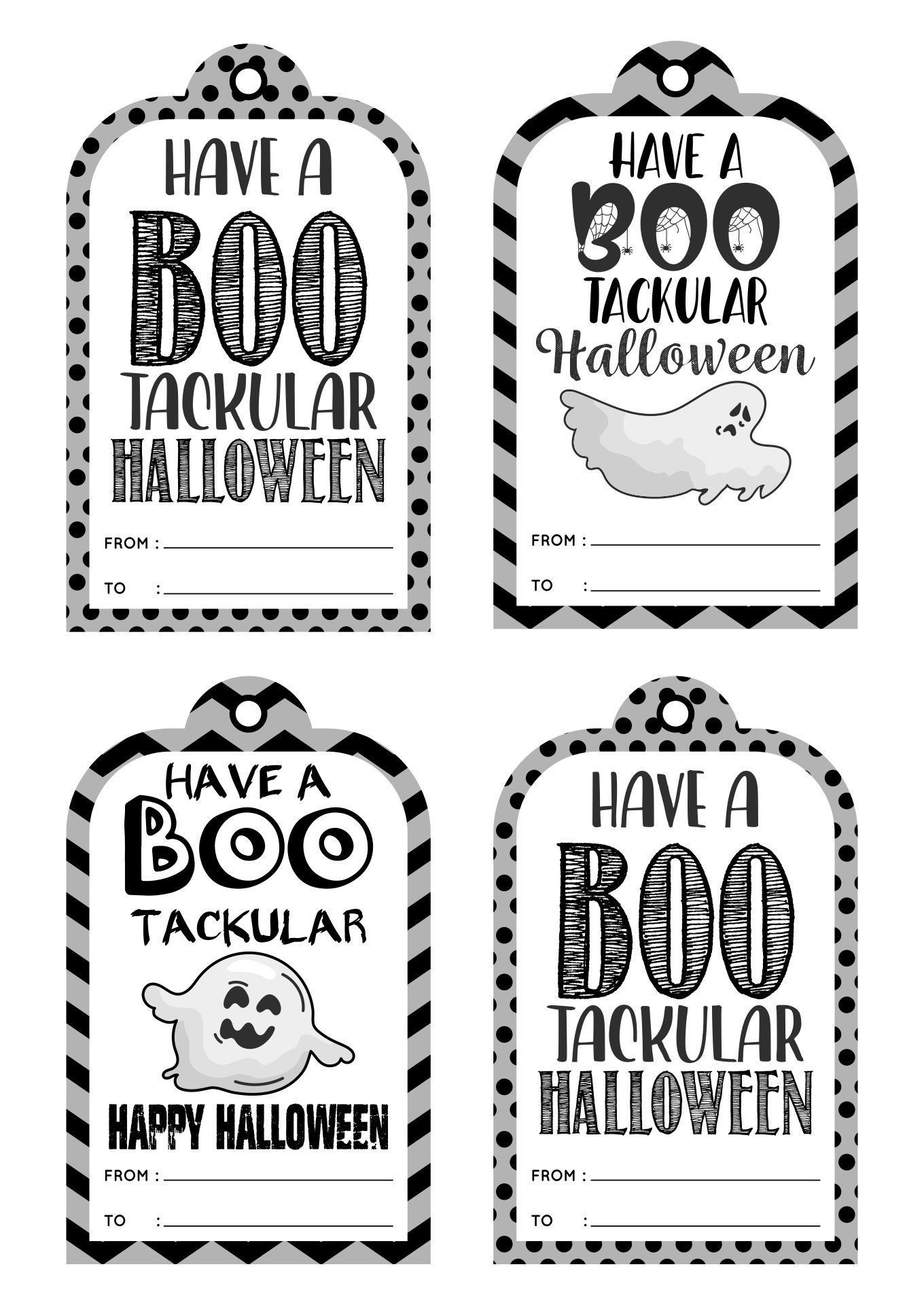 Printable Grey Bootackular Halloween Gift Tags
