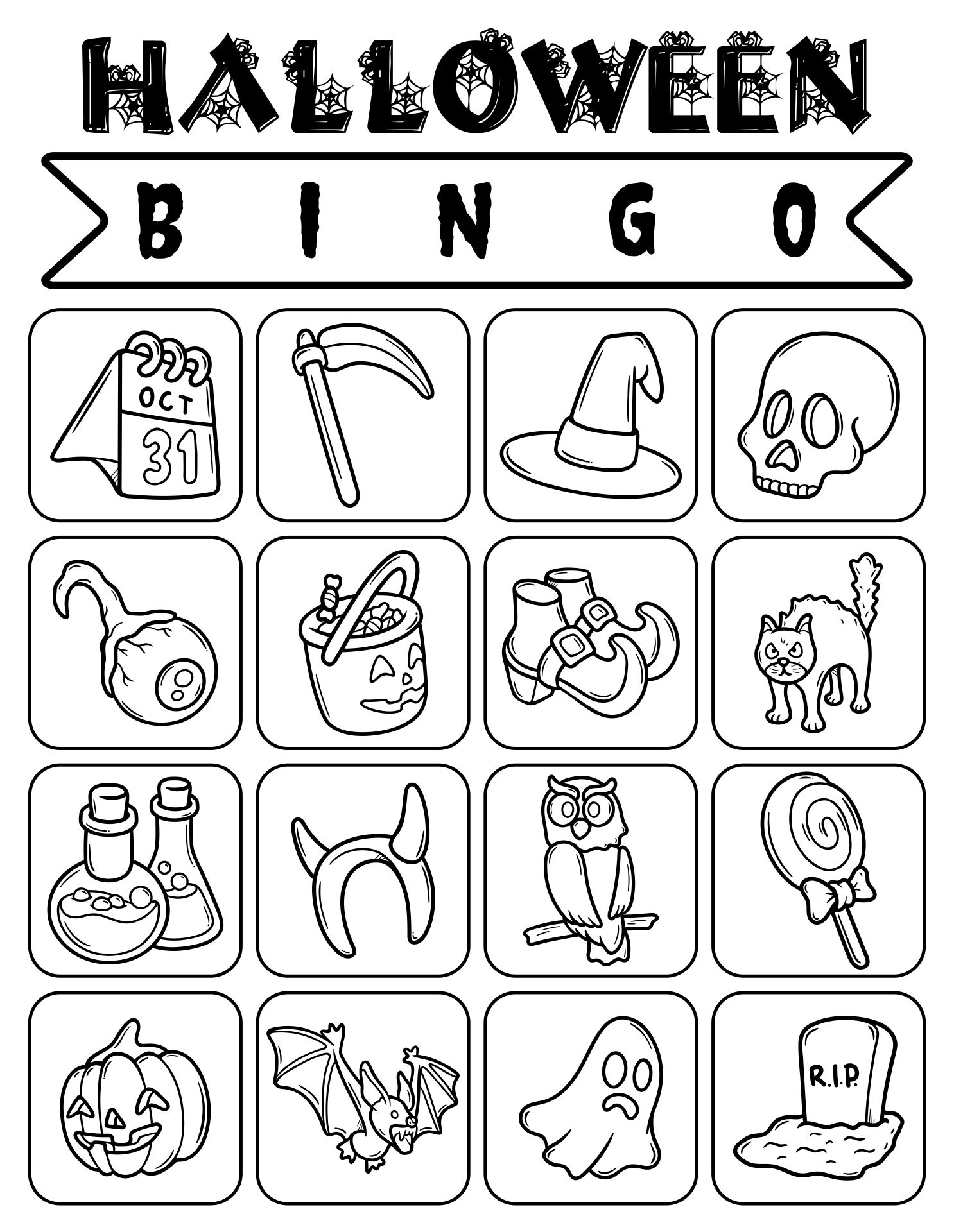 Printable Halloween Bingo Coloring Page