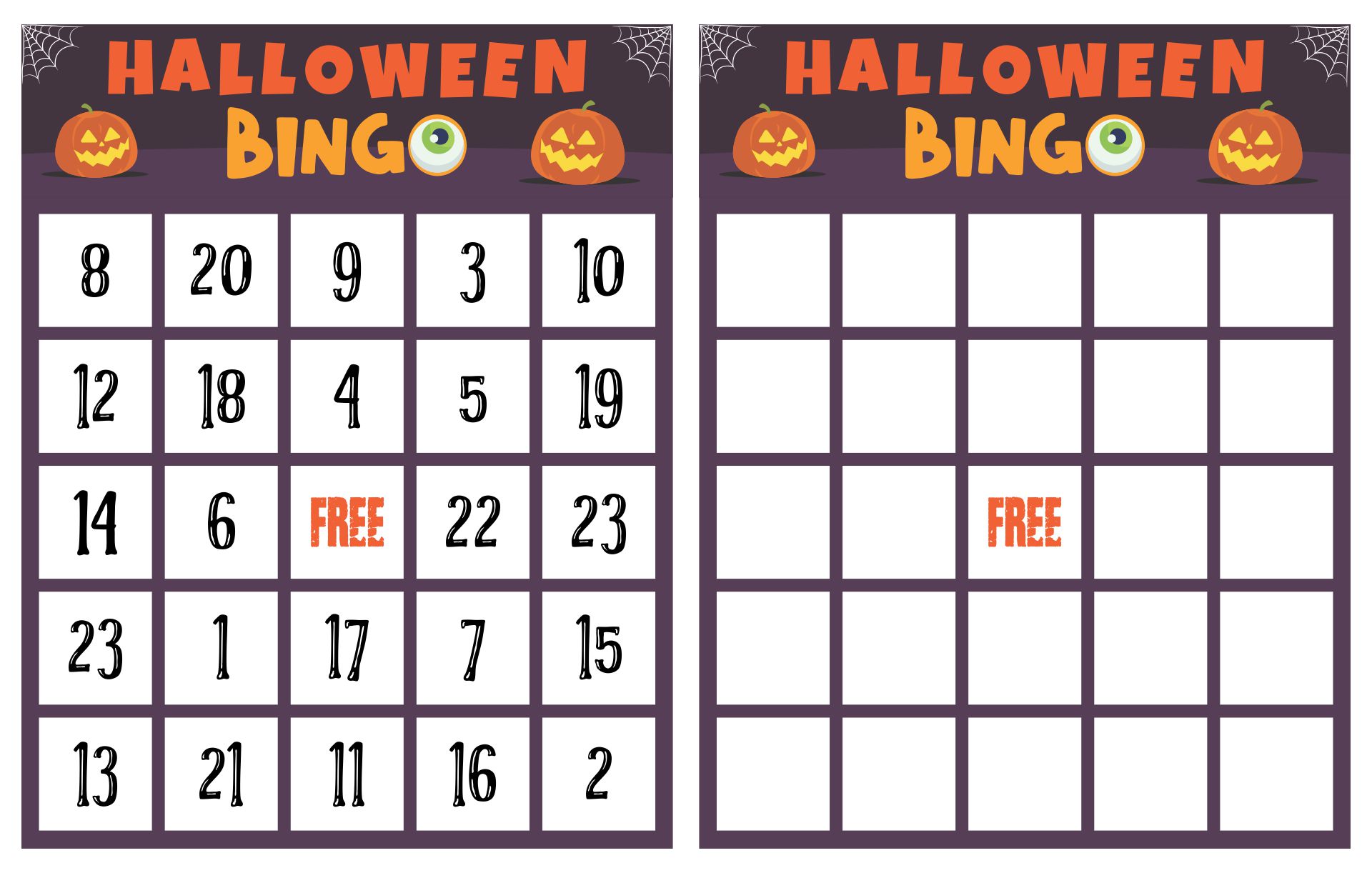 Printable Halloween Bingo Sheets With Numbers