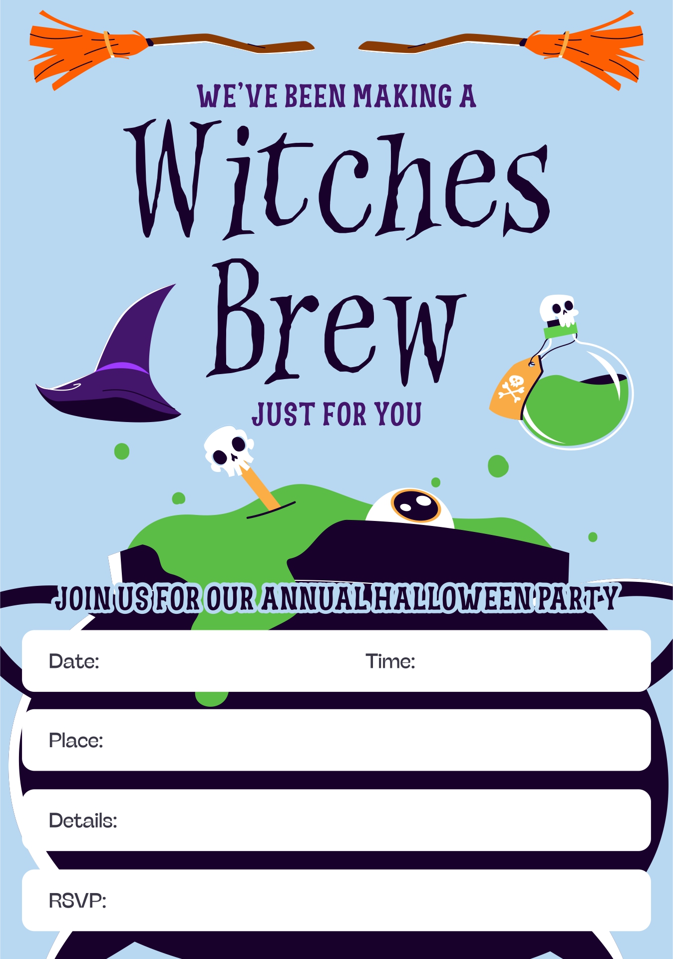 Printable Halloween Birthday Party Invitation Witches Brew