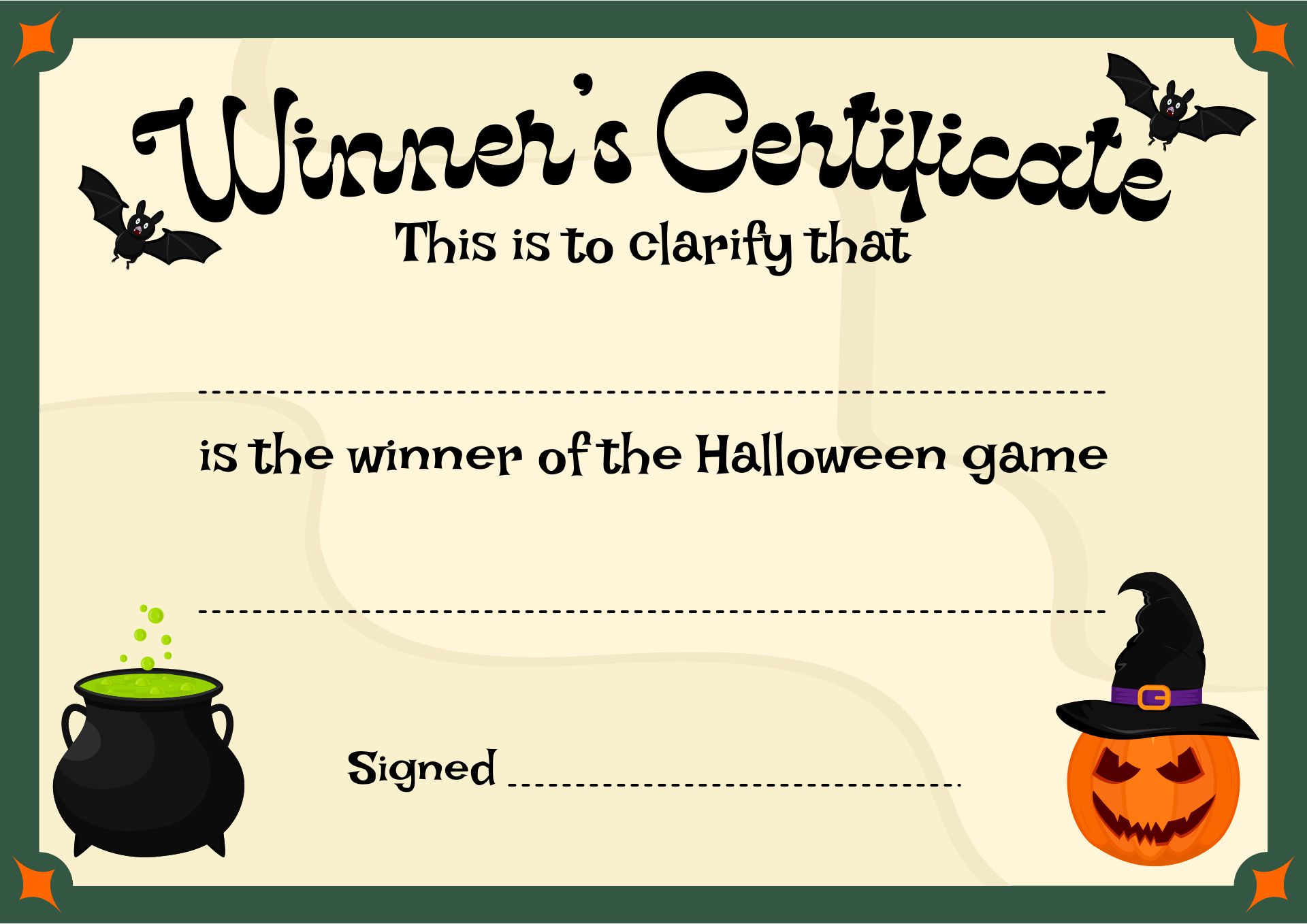 Printable Halloween Game Winners Certificate Costume Prize Party