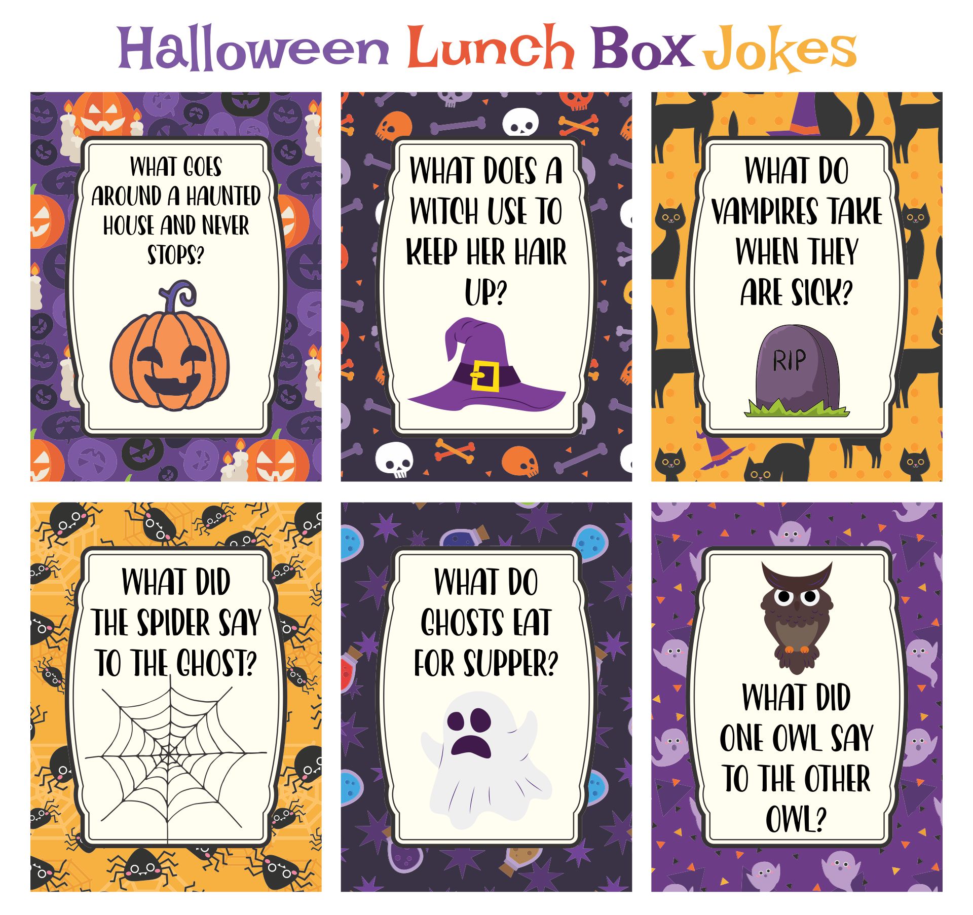 Printable Halloween Holiday Themed Lunch Box Jokes