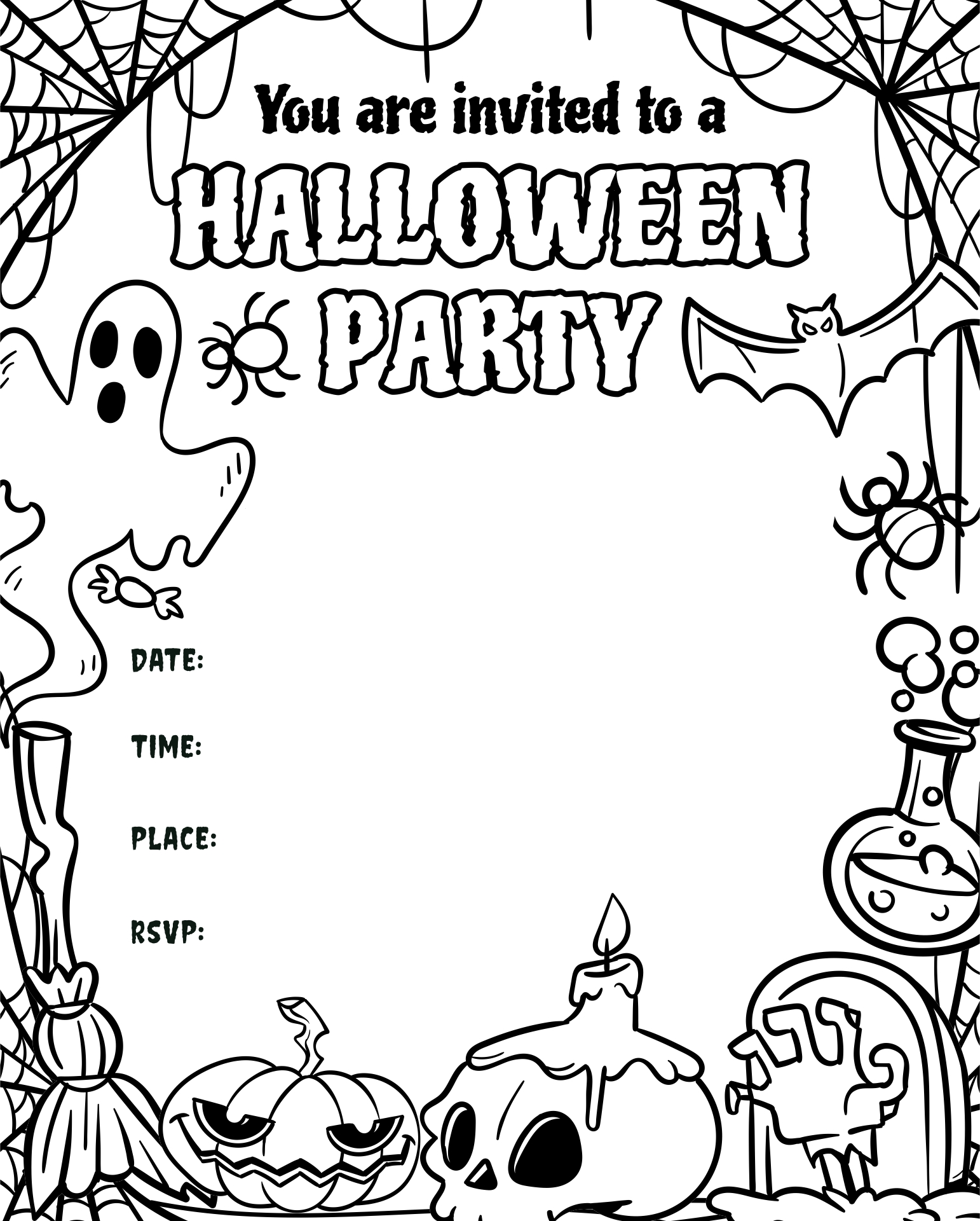 Printable Halloween Invitation Coloring Page