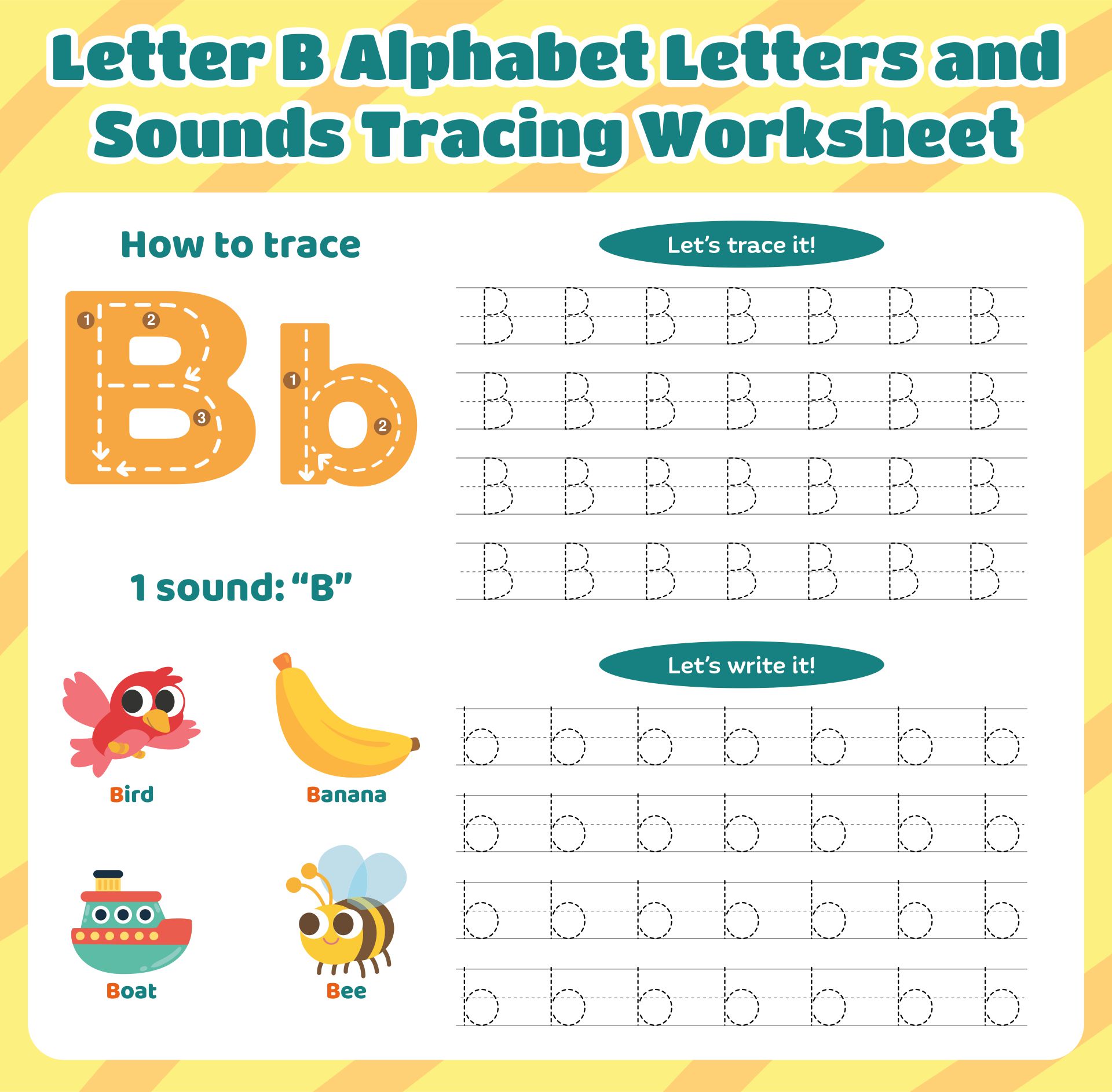 Printable Letter B Alphabet Letters And Sounds Tracing Worksheet