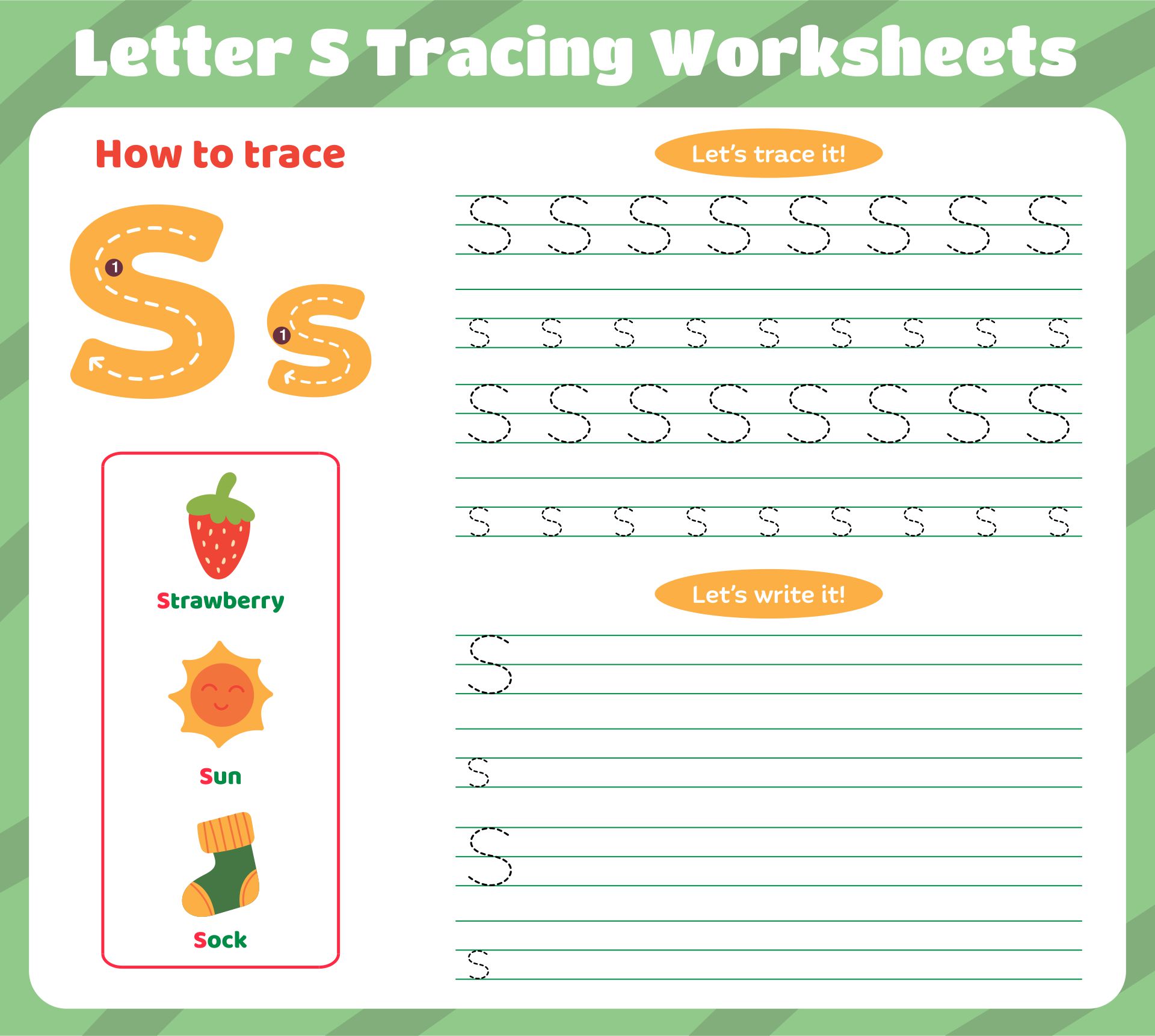 Printable Letter S Tracing Worksheets For Preschool & Kindergarten