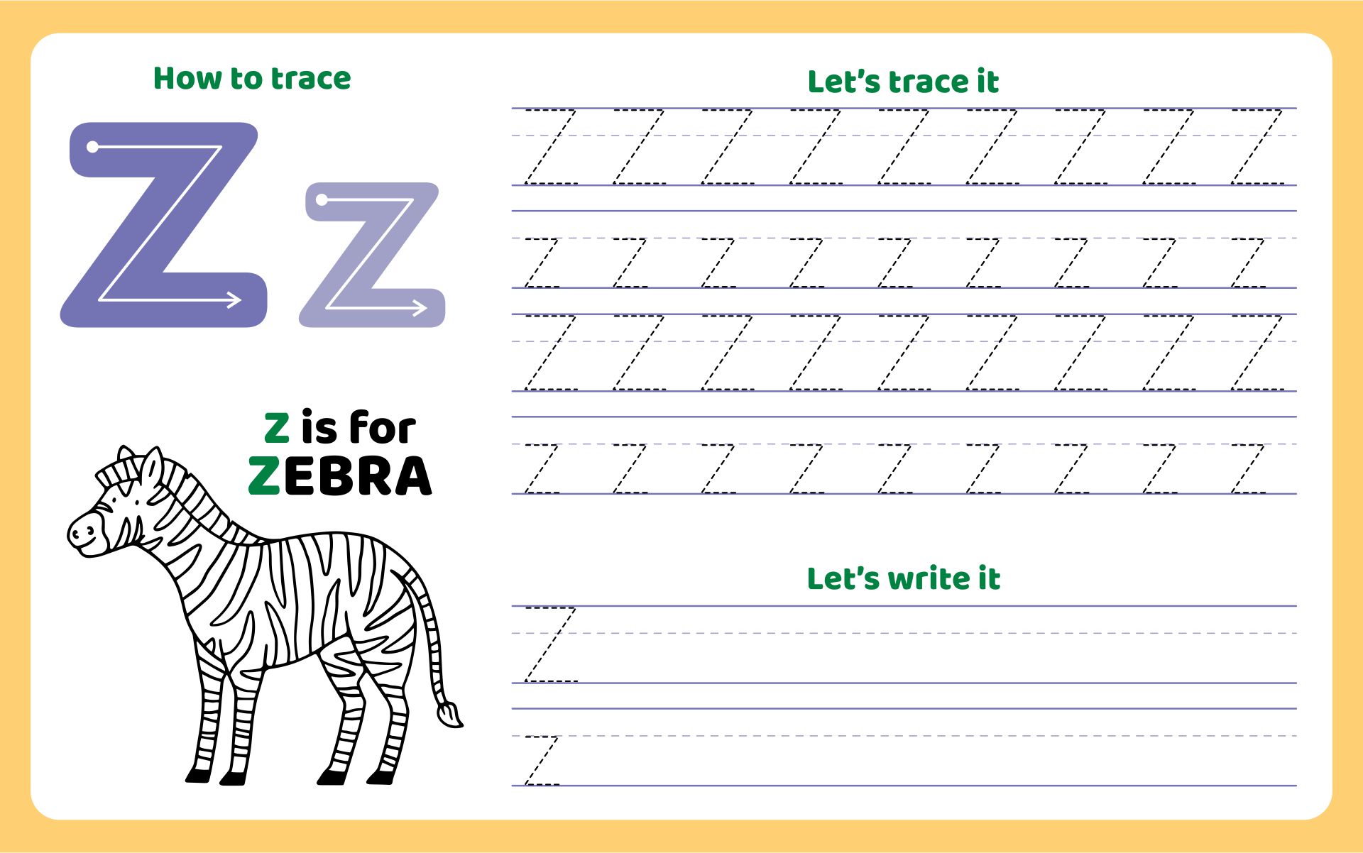 Printable Letter Z Tracing Worksheet (z Is For Zebra)