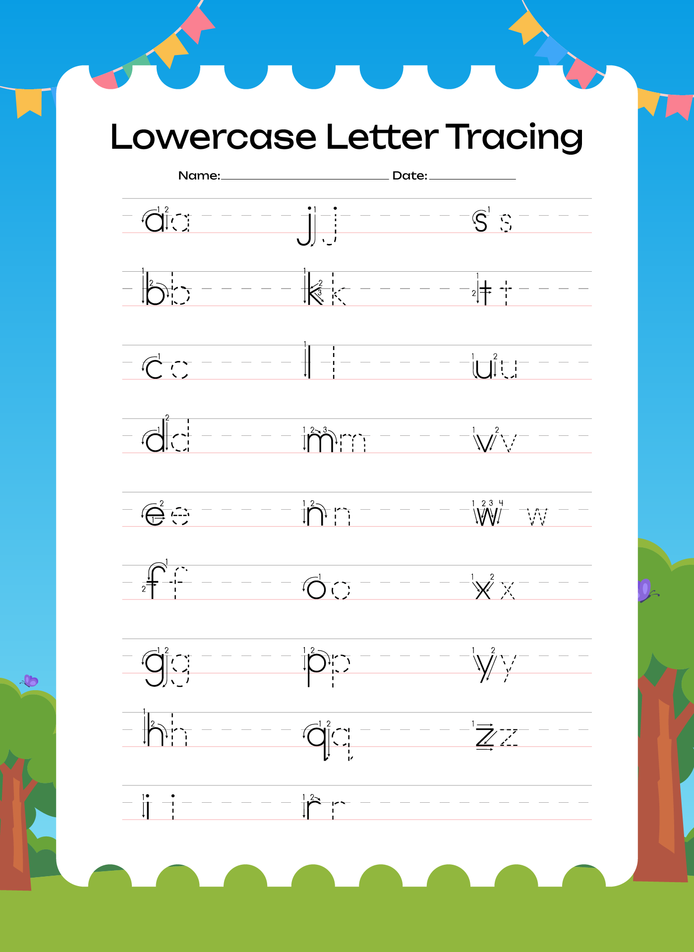 Printable Lowercase Alphabet Letters Tracing Worksheet