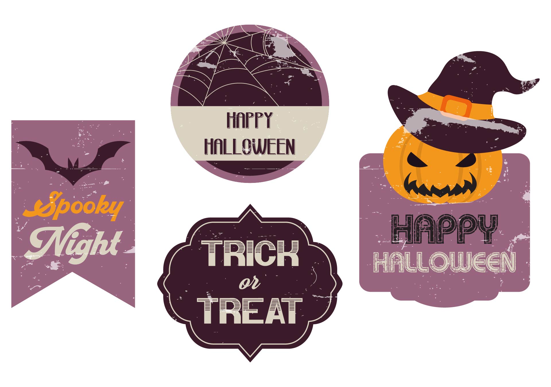Printable Vintage Happy Halloween Badges And Labels