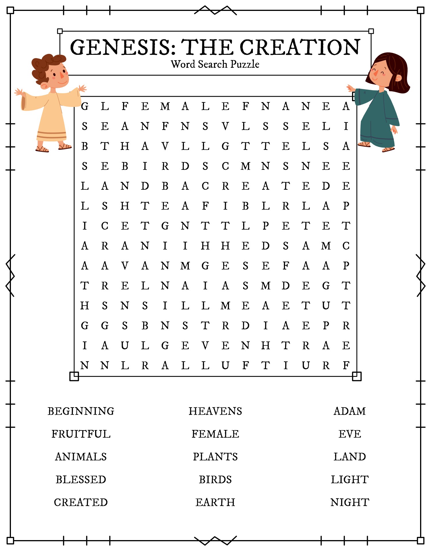 The Creation Story Bible Word Search Puzzles Printable