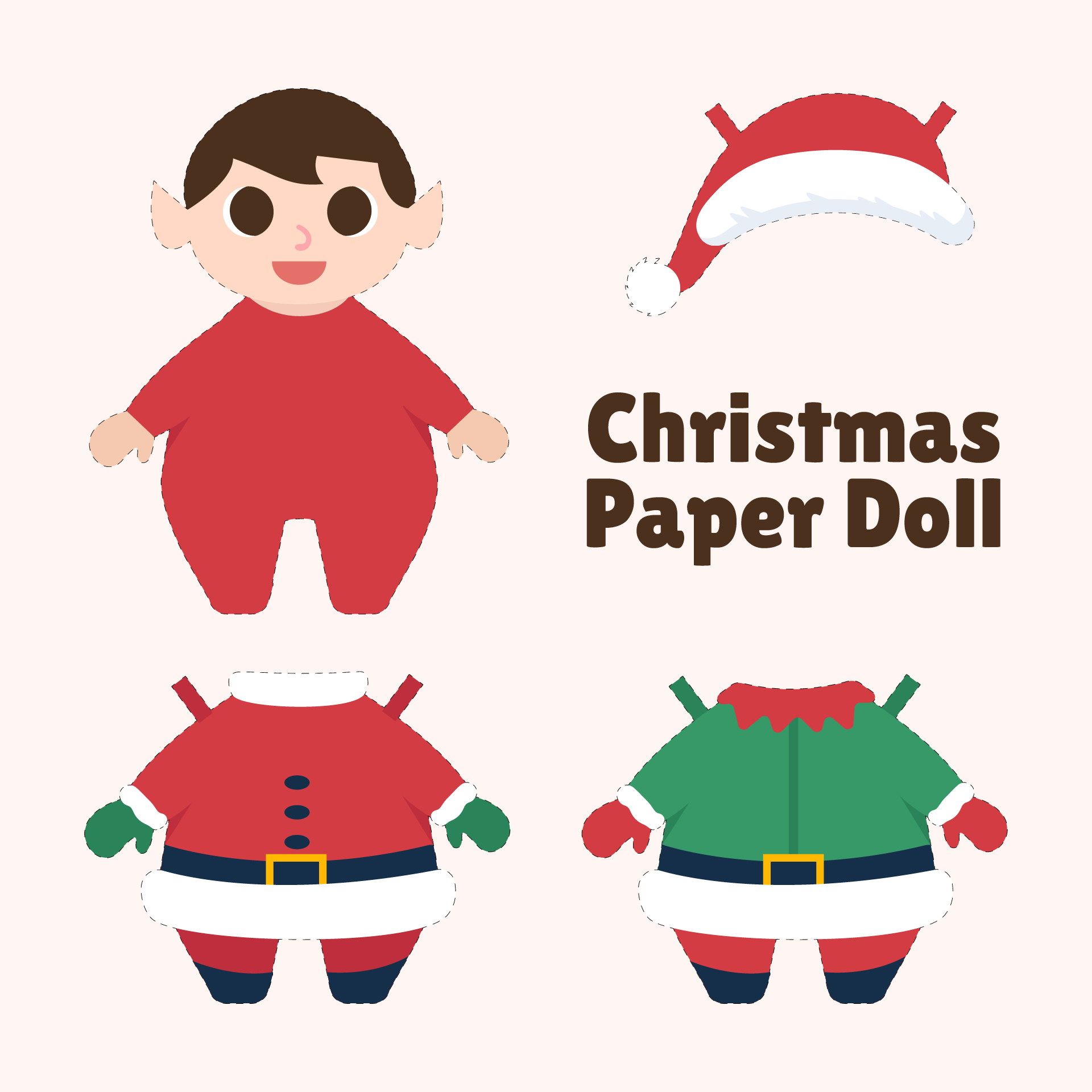 Printable Elf Paper Doll Template