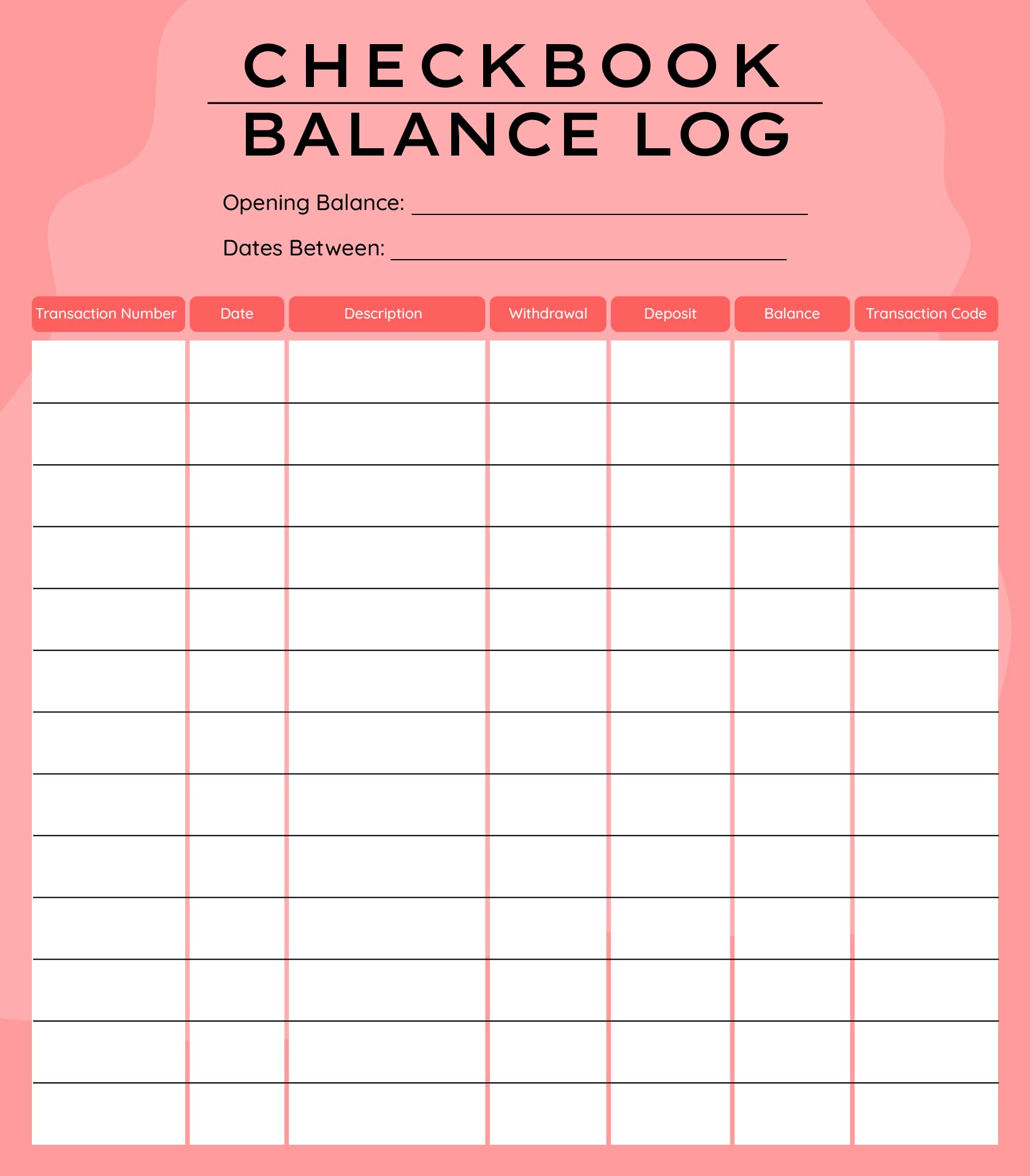 Checkbook Balance Log Printable