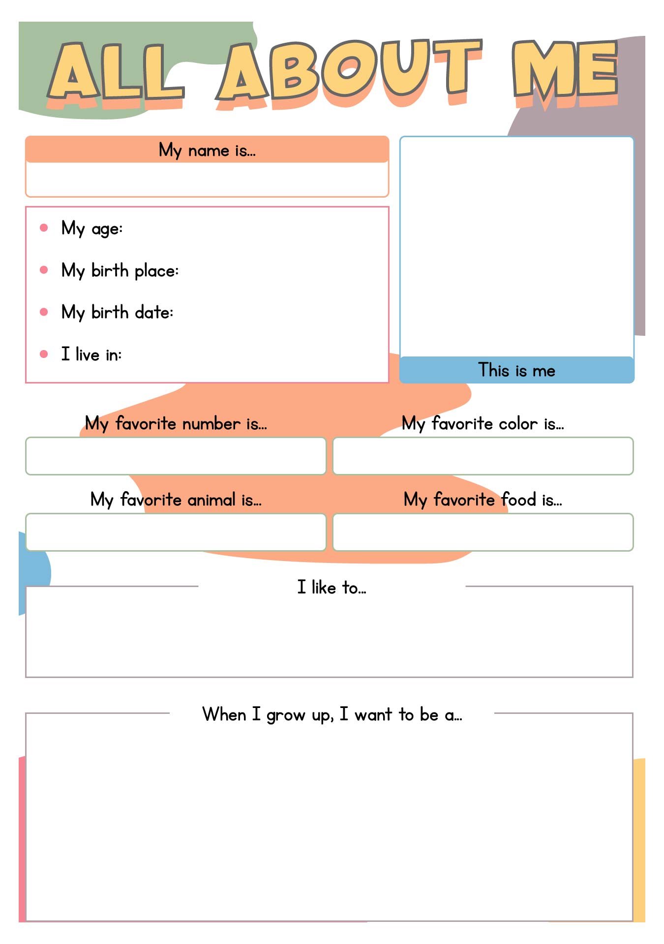 All About Me Poster And Workbook Template Printable