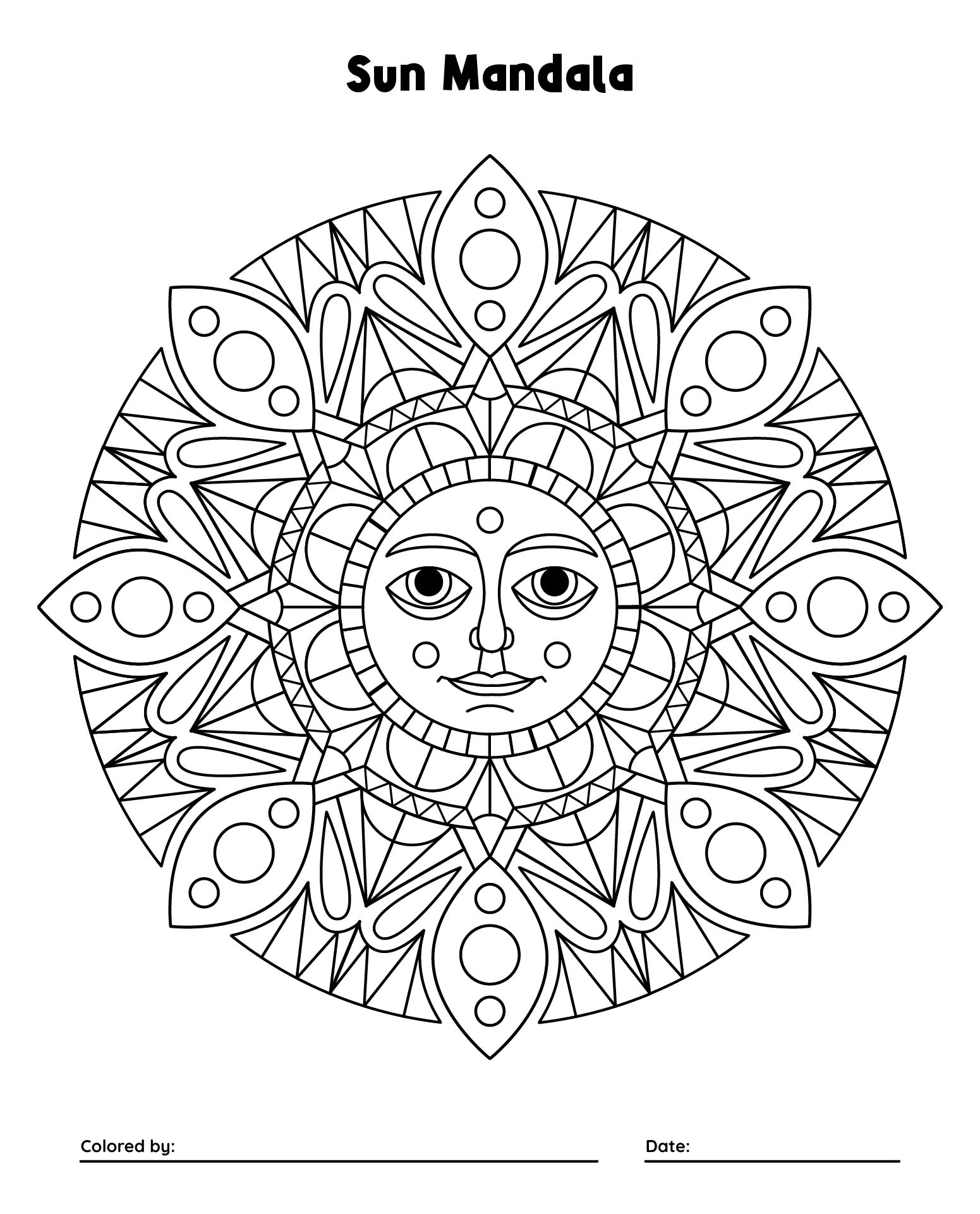 Sun Mandala Coloring Pages Printable