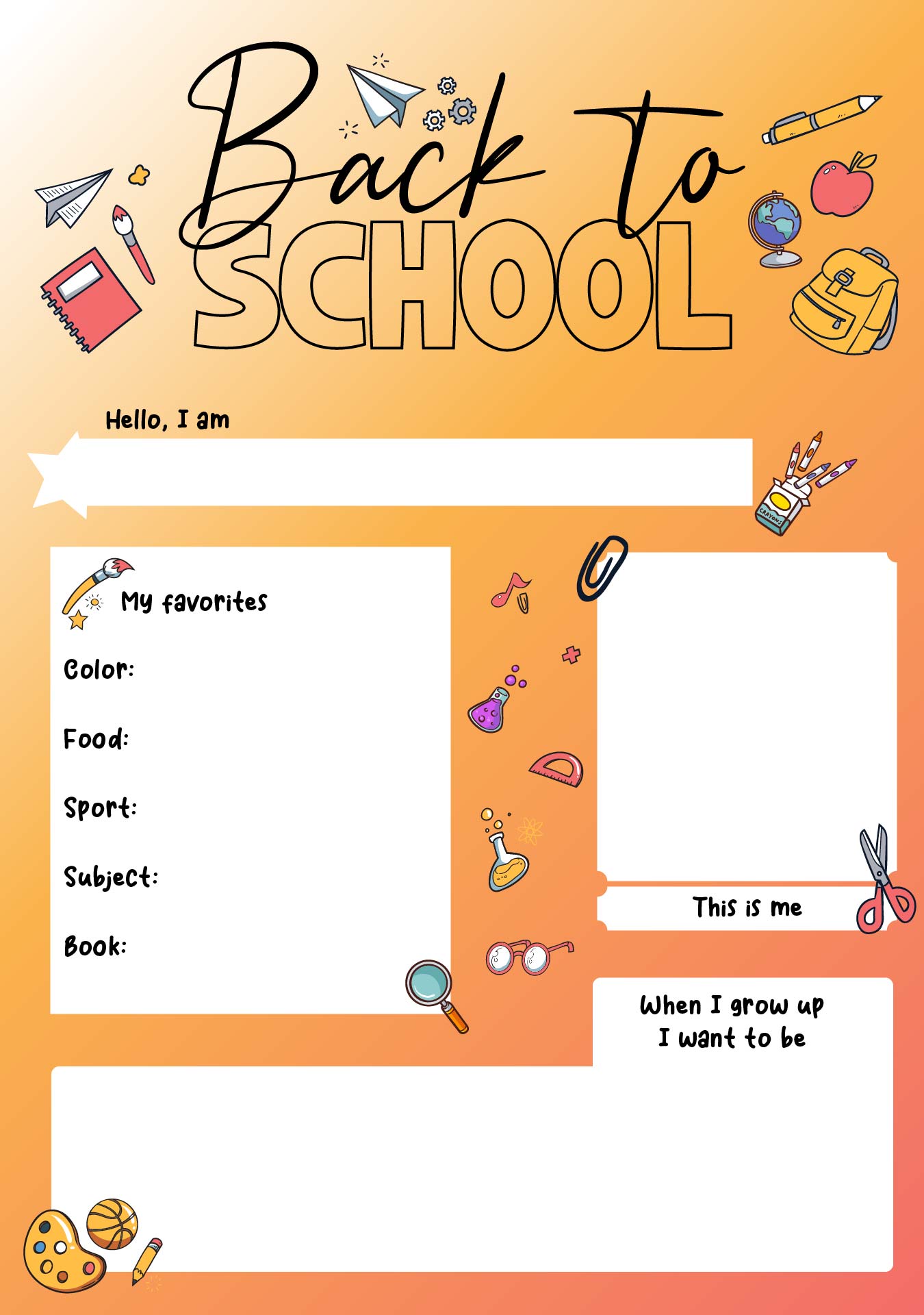 Back-to-School Activities All About Me Printable