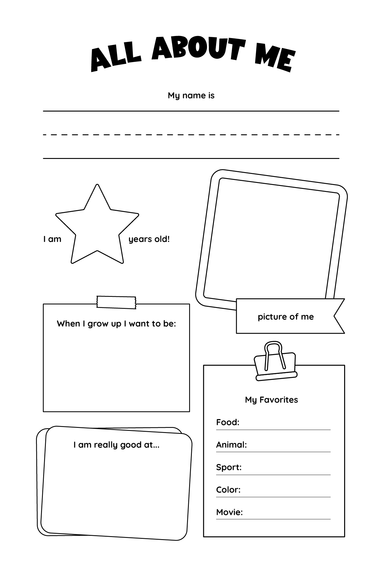 Printable All About Me Activity