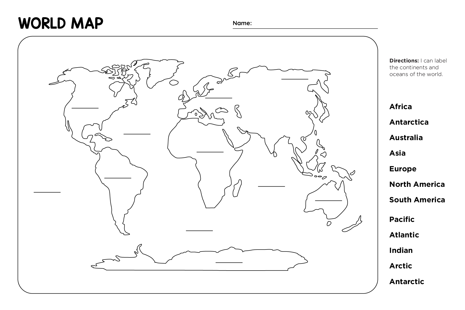 Printable World Map Worksheets