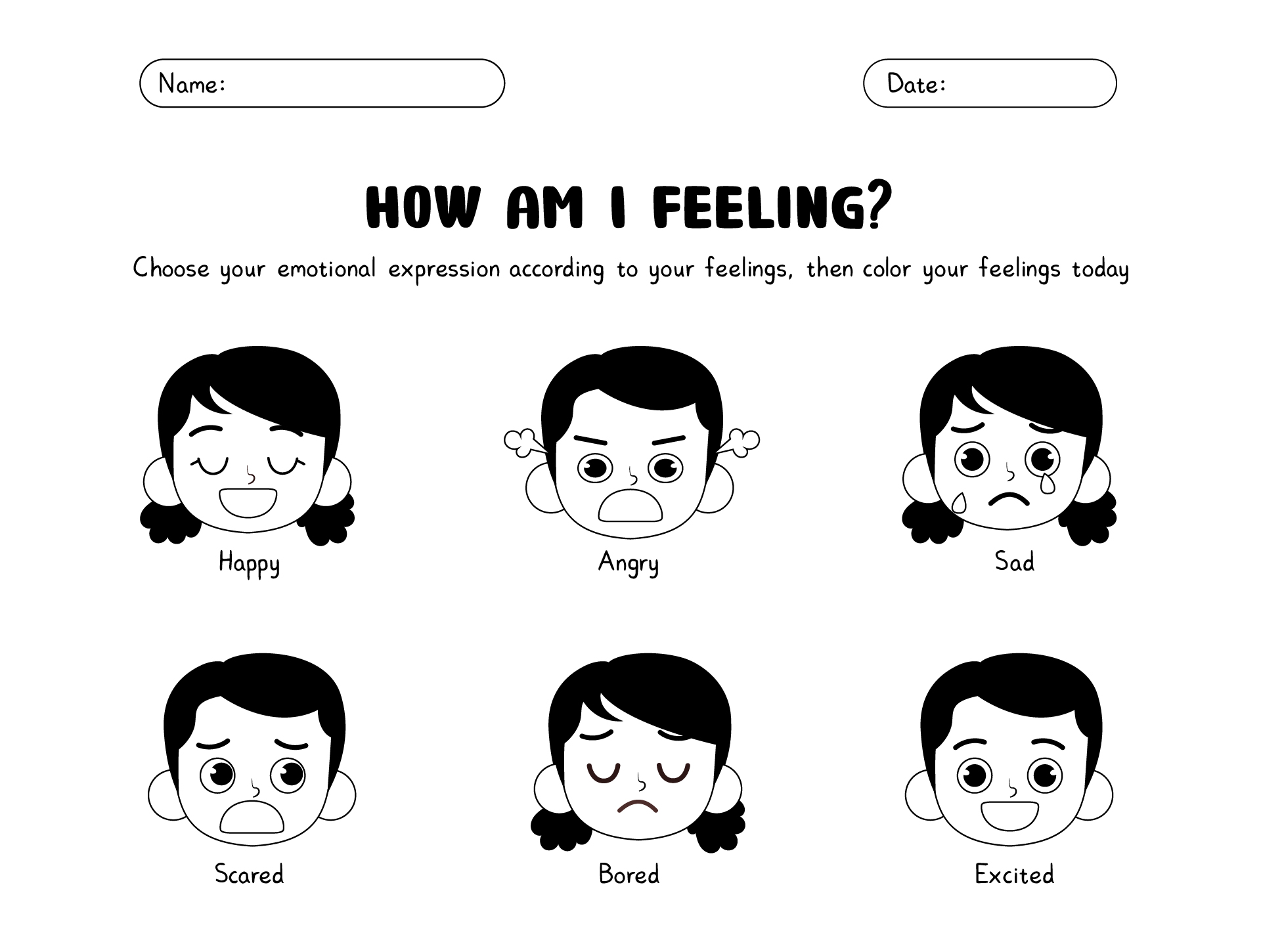 Feeling Faces Printable Coloring Sheet