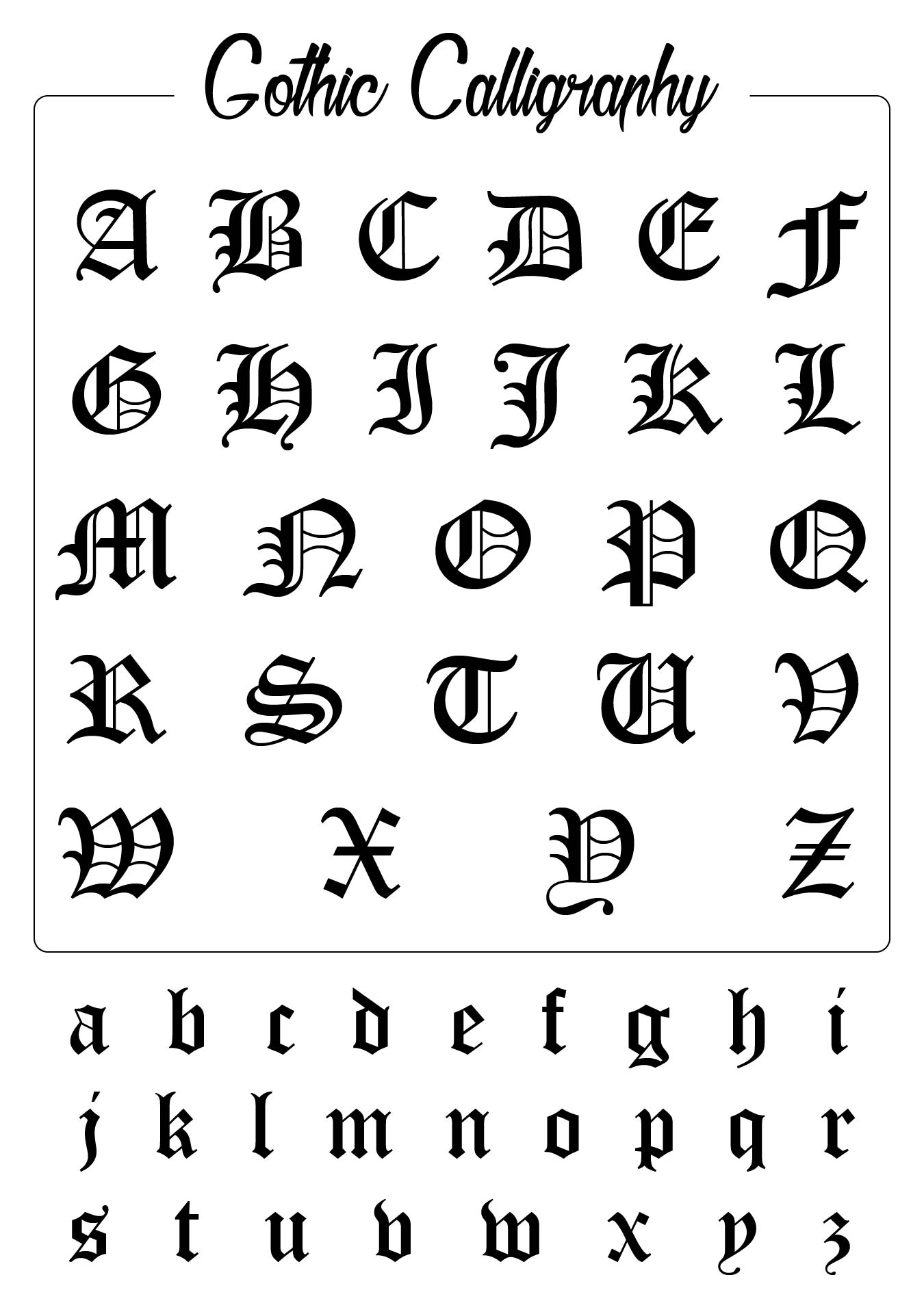 Printable Gothic Calligraphy Alphabet