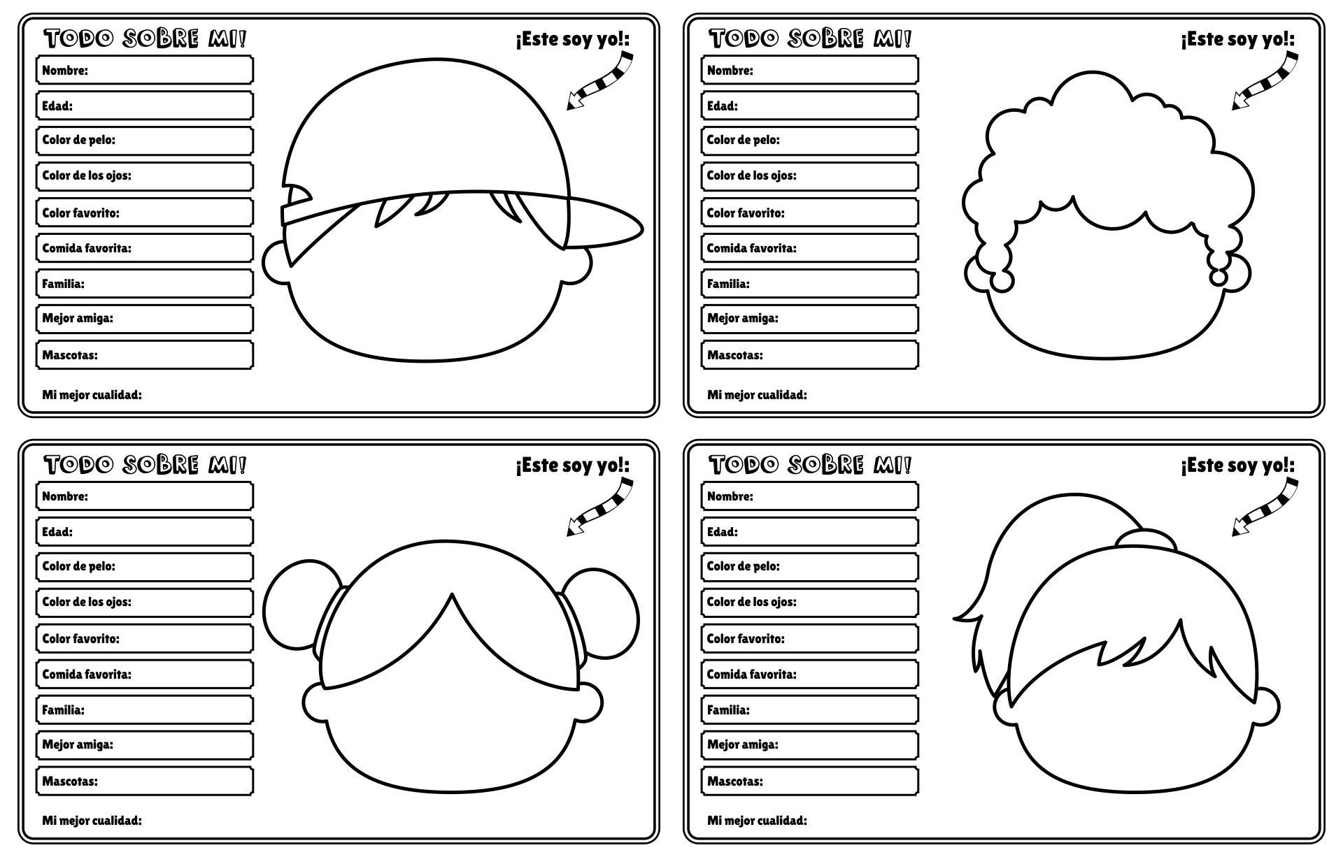 All About Me Face Template Spanish Worksheet Printable