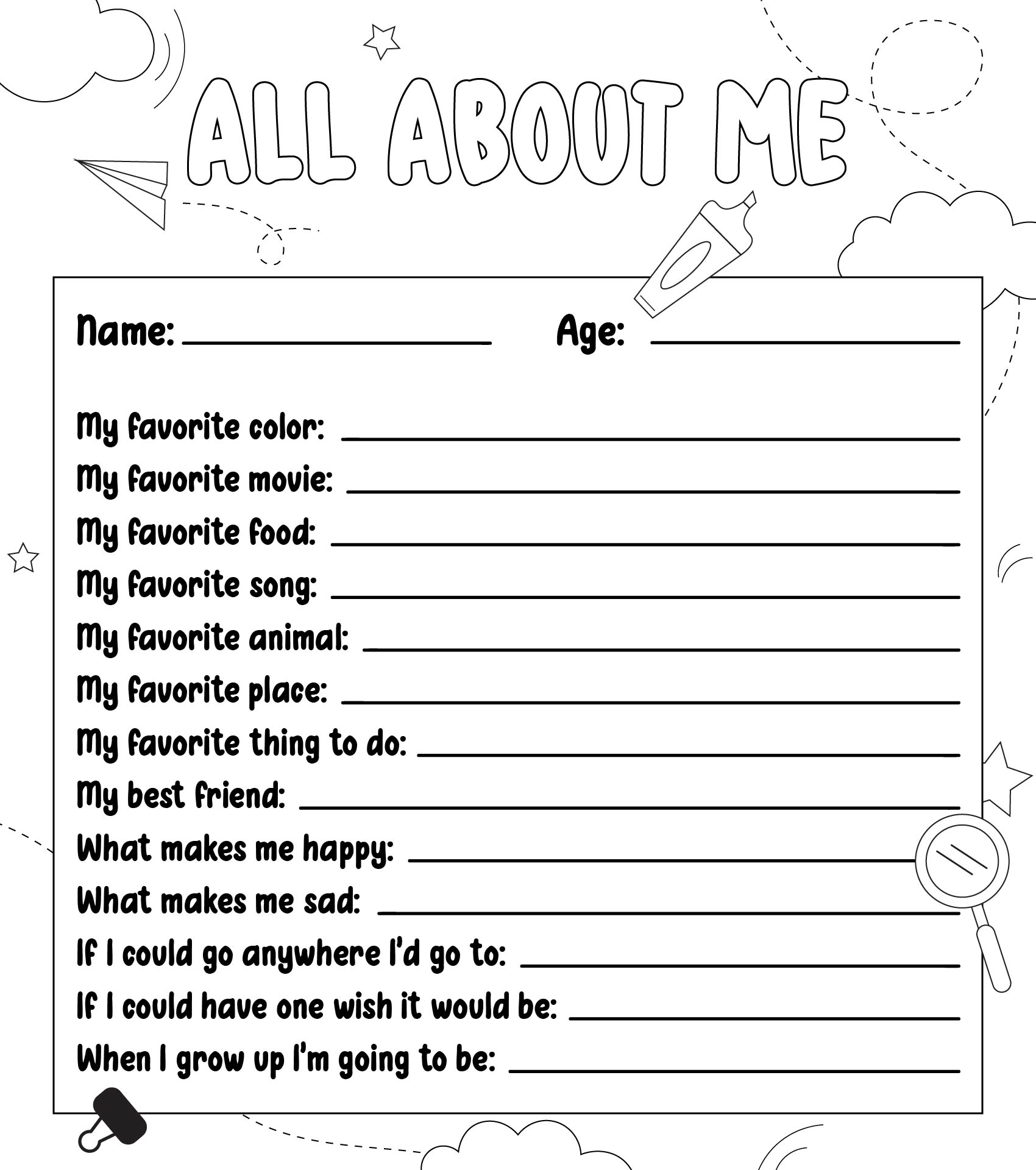 All About Me Q&A Printable Interview Sheet