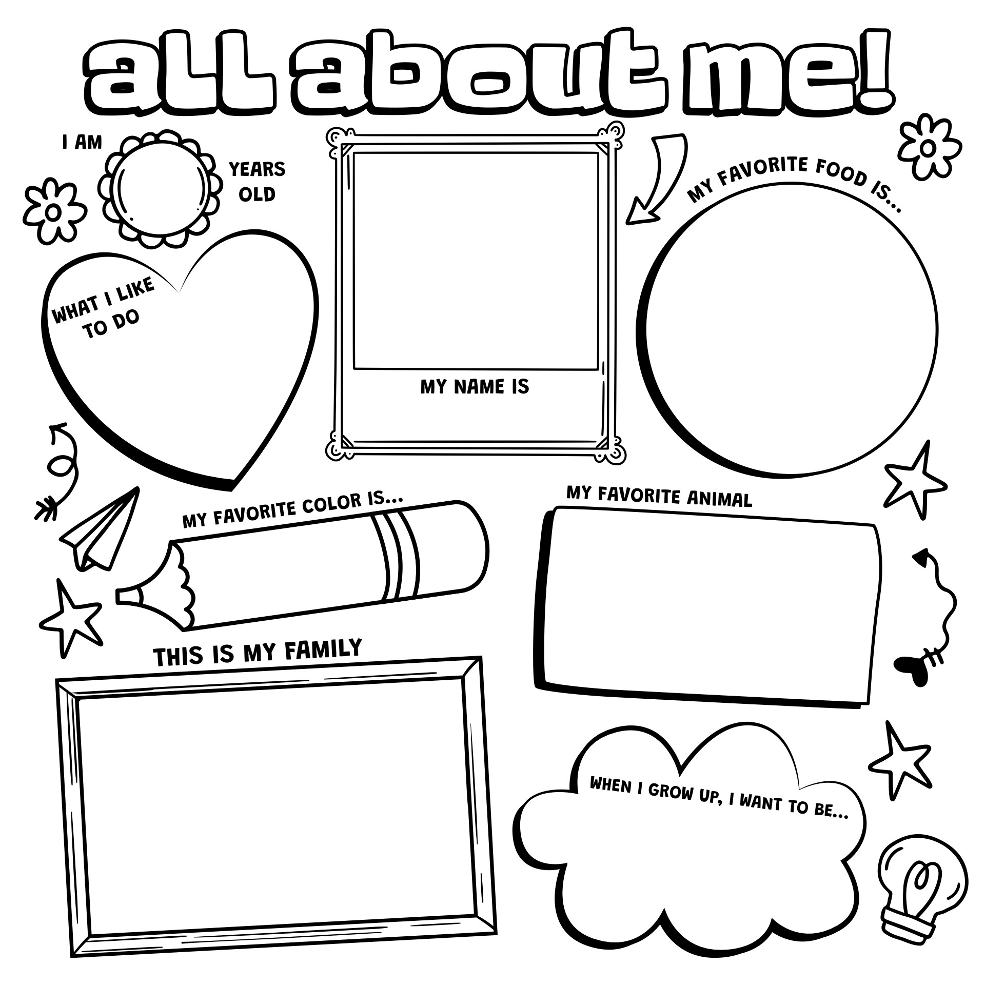 All About Me Student Worksheet Printable