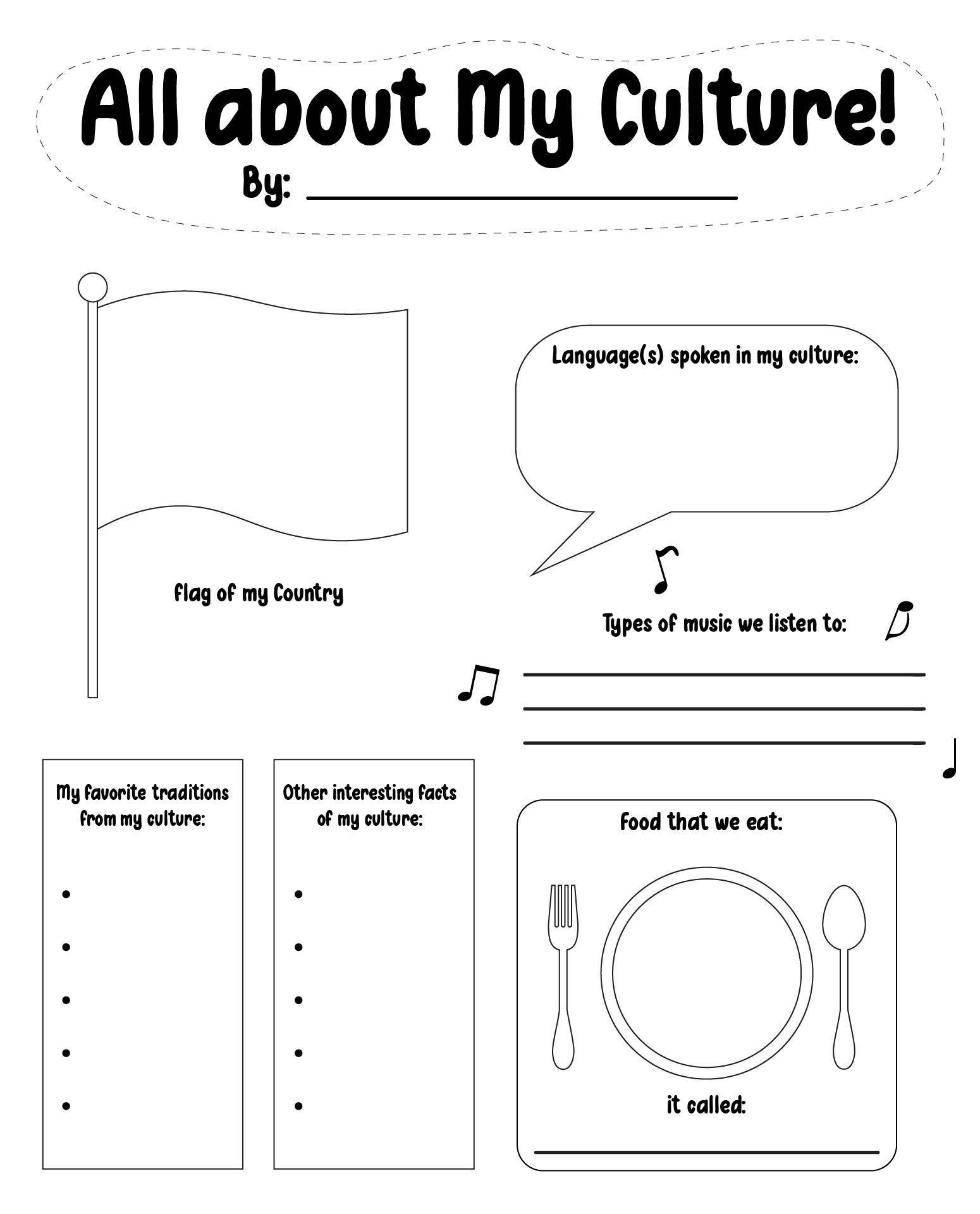 All About My Culture Printable Activity Sheet