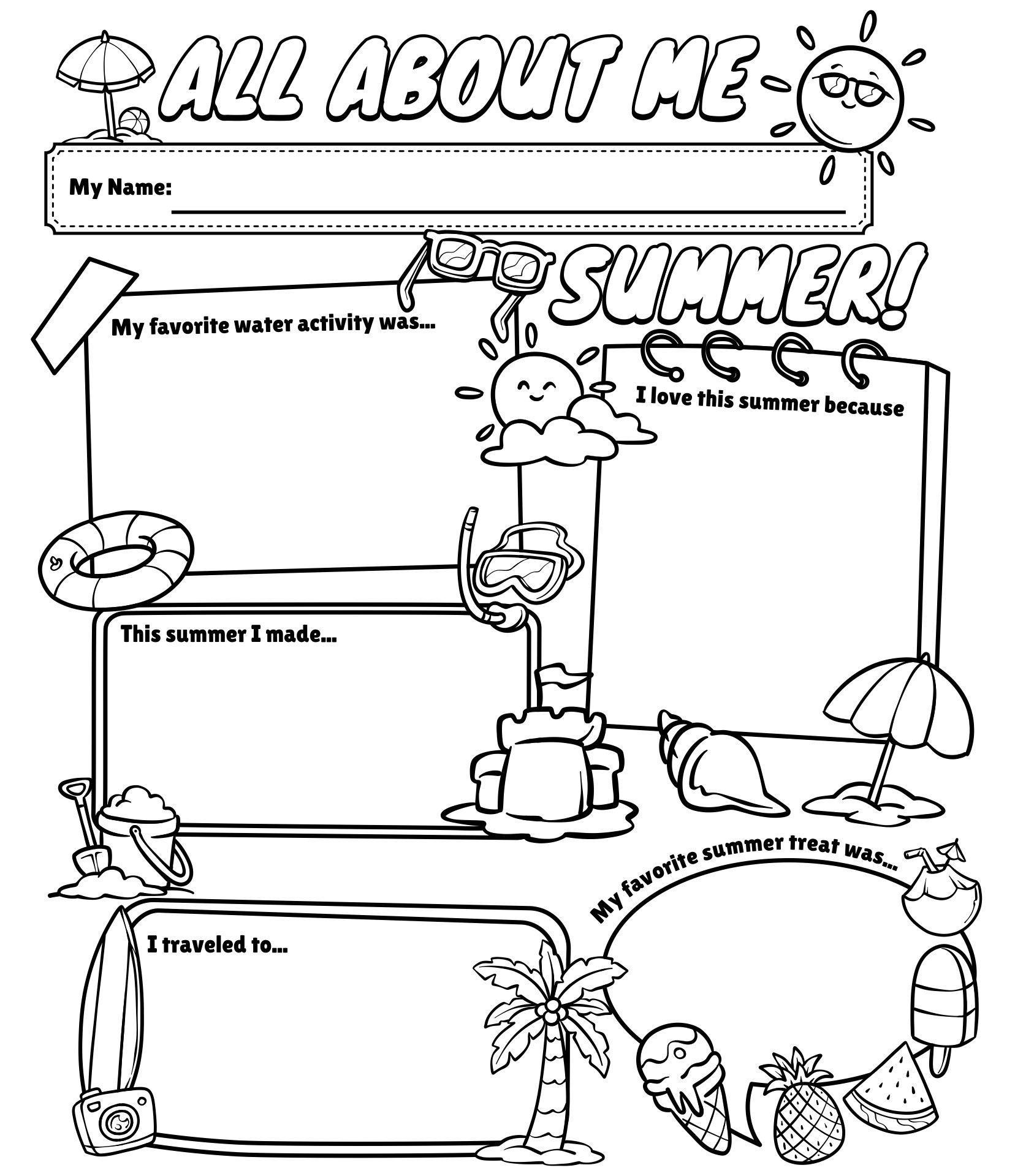 All About My Summer Worksheet Printable