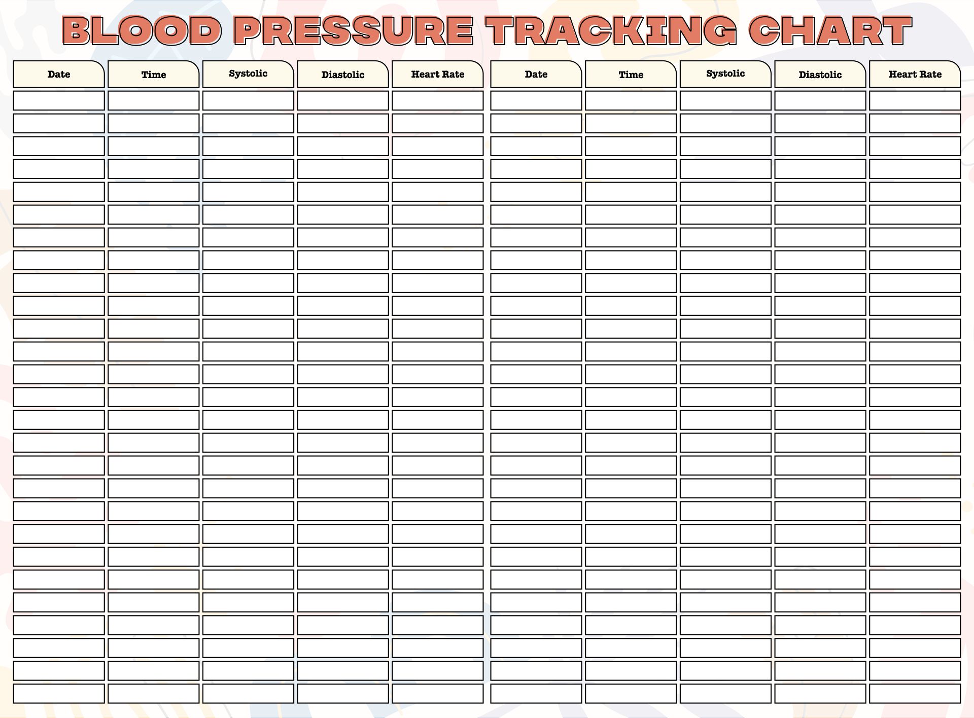 Blood Pressure Tracking Chart Medical Form Printable