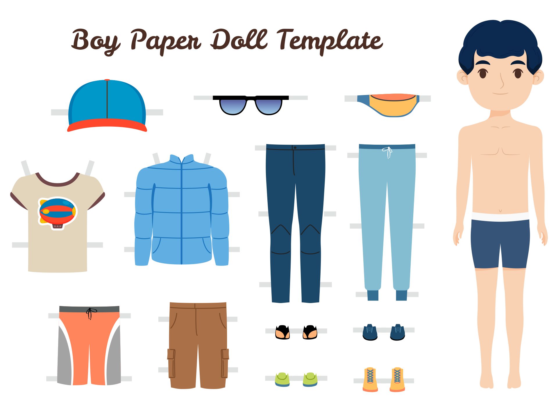 Boy Themed Paper Doll Template