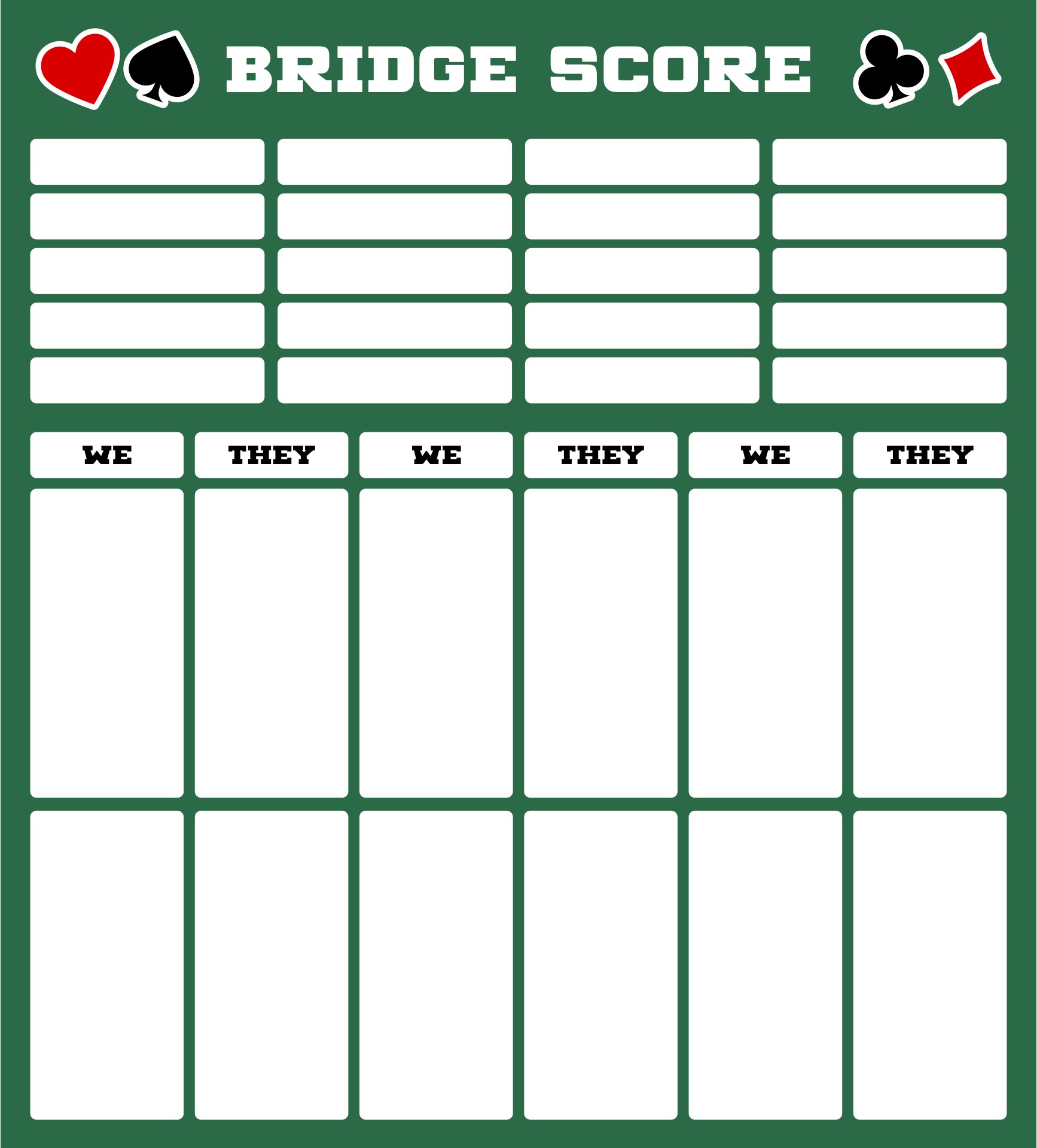Bridge Game Scoring Template