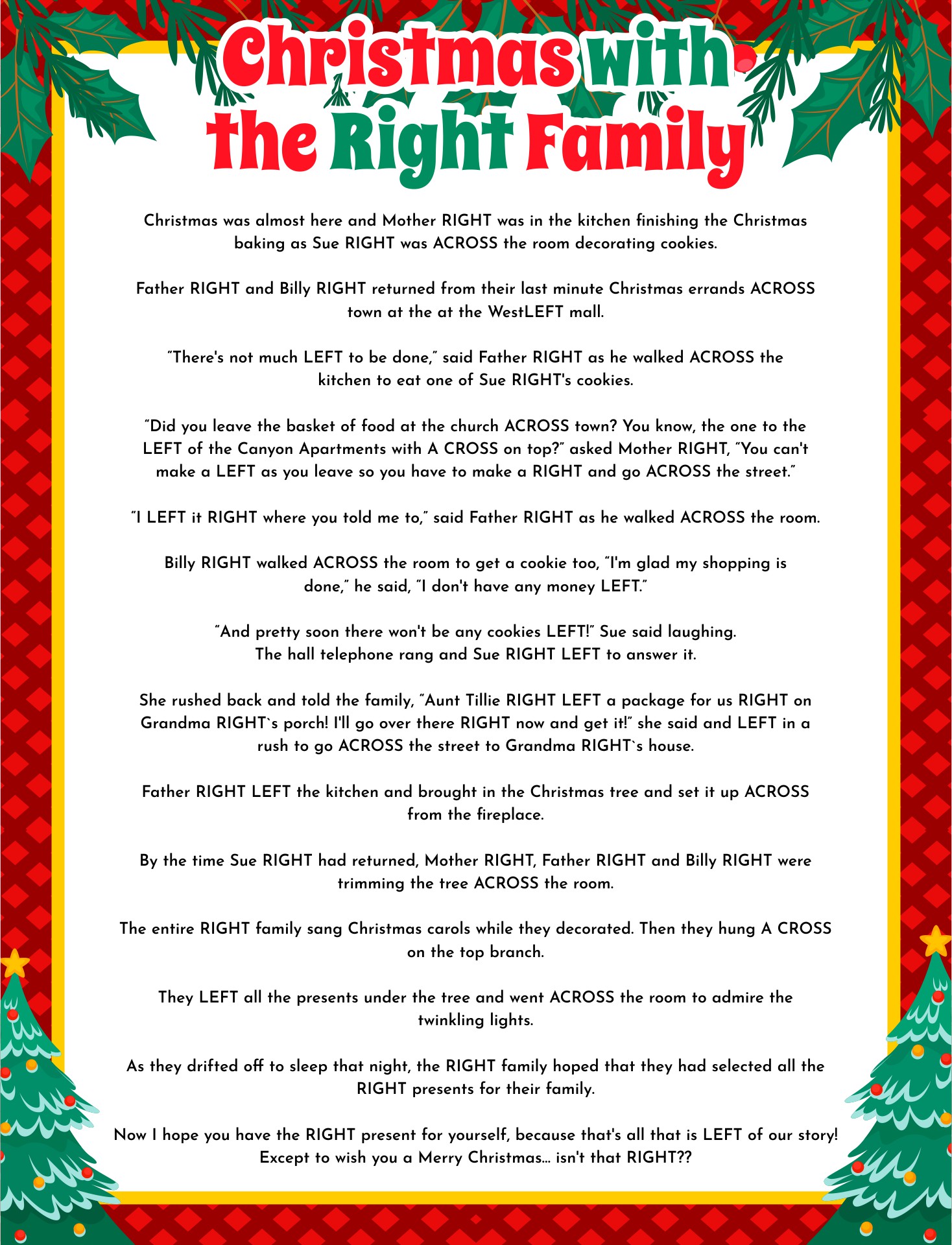 Christmas Left Right Game With Printable Stories
