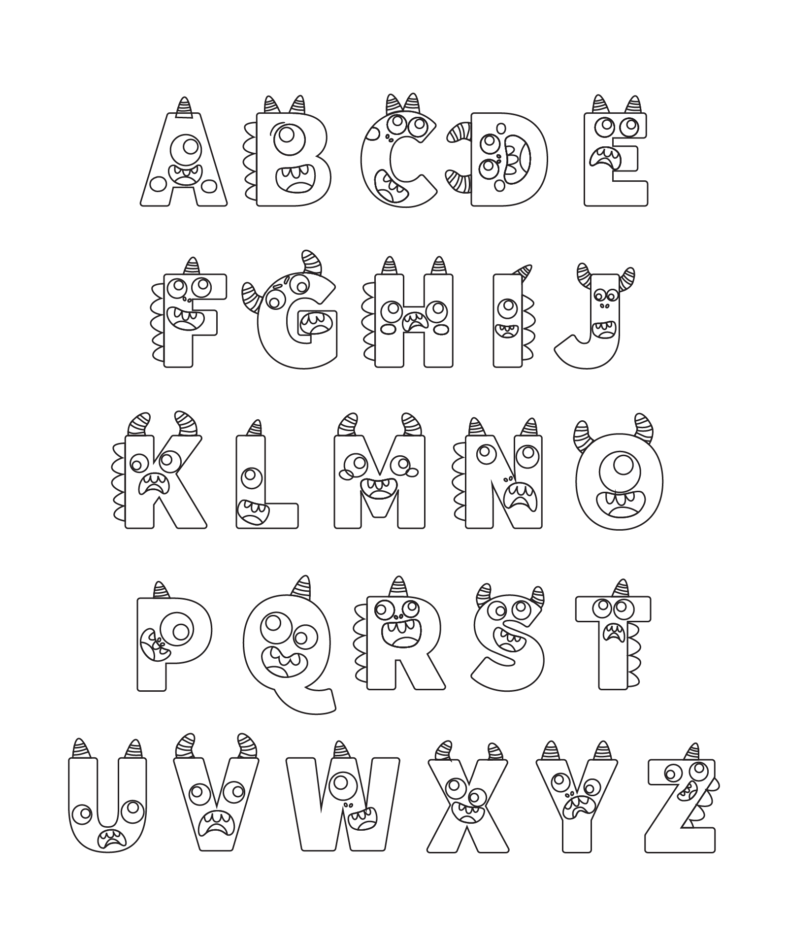 Easy Alphabet Printable Chart Coloring Pages