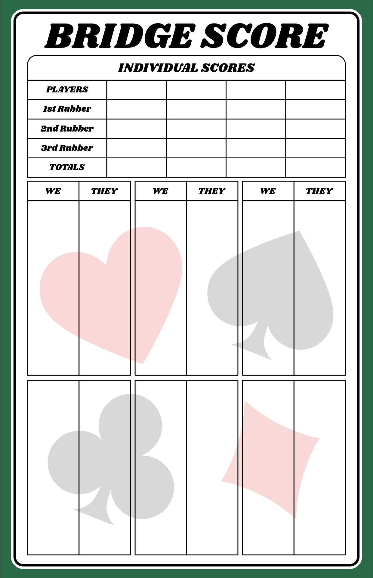 Easy To Print Bridge Score Cards