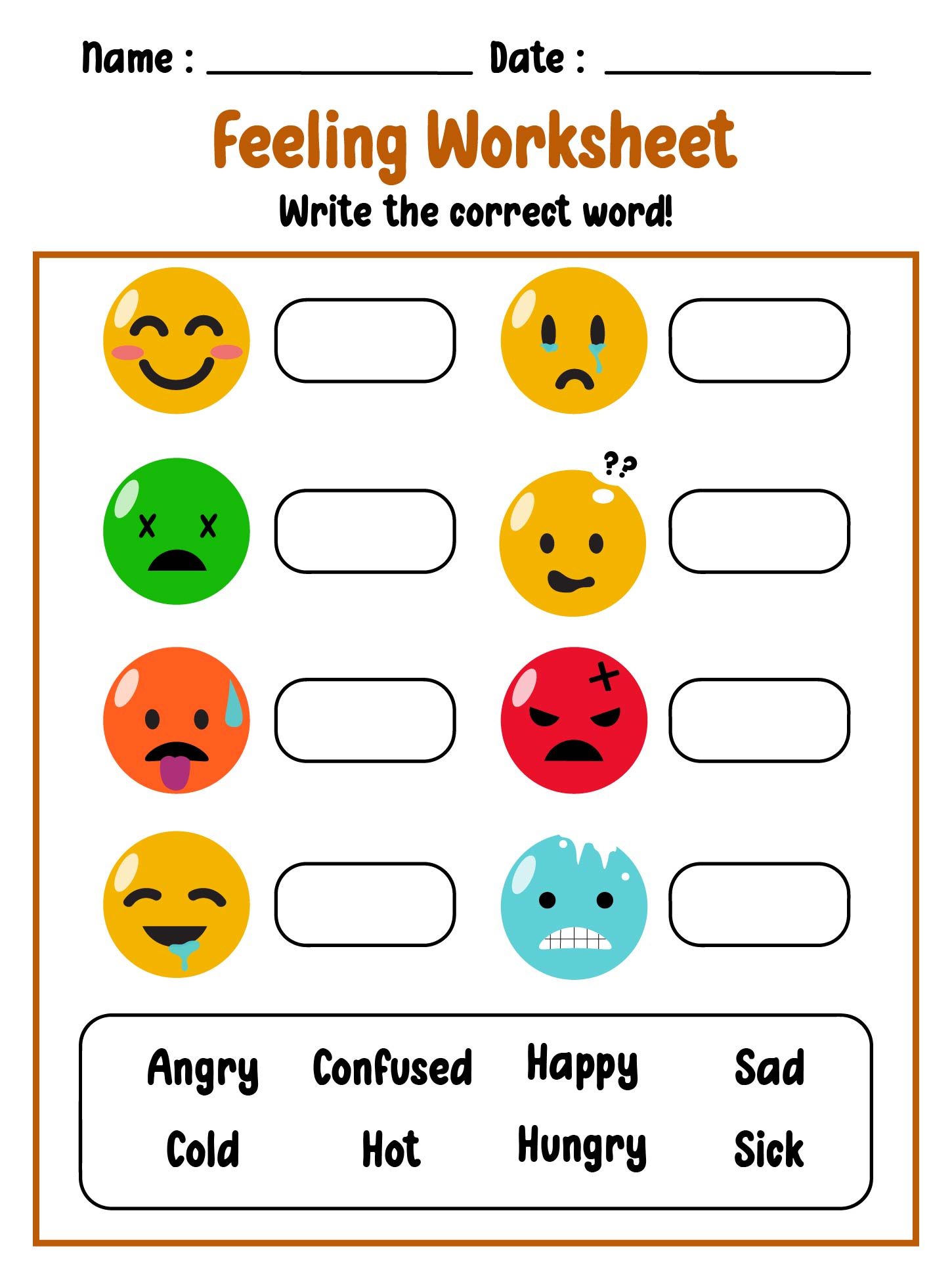 Feelings And Emotions Worksheets Printable