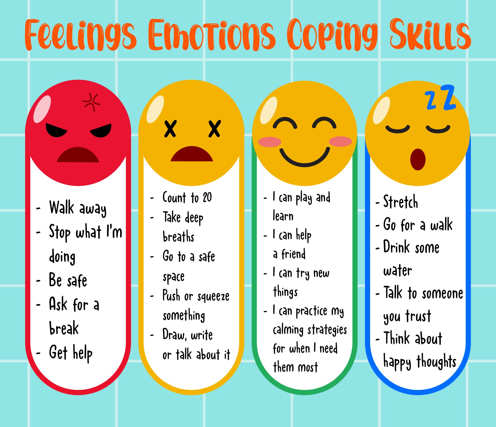 Feelings Emotions Coping Skills Printable Poster
